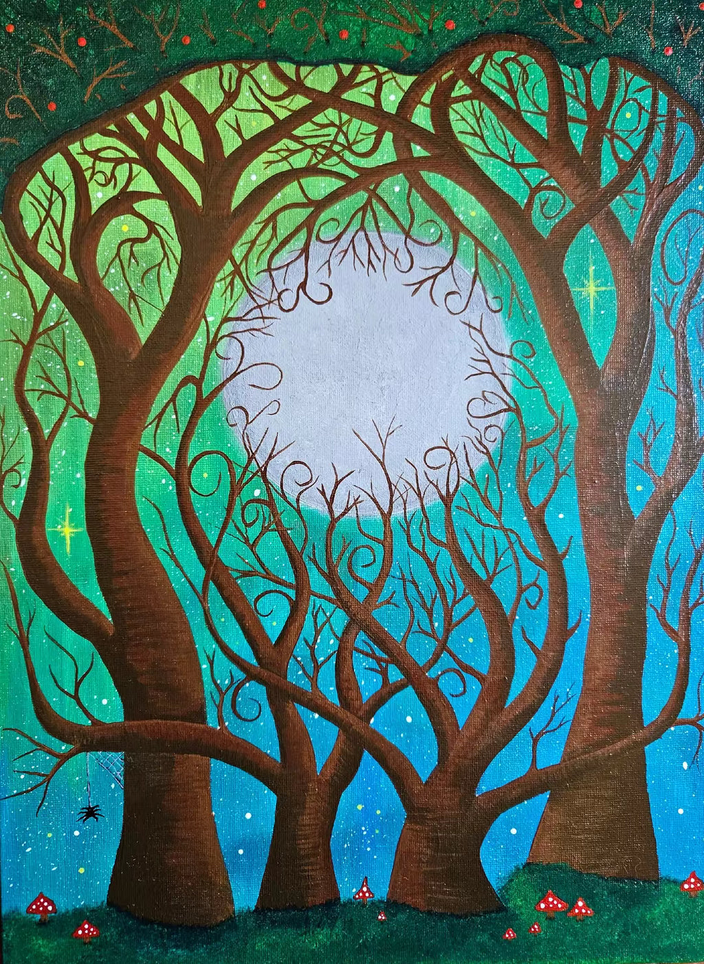 Tangled Dreams - artwork of tangled trees around a moon