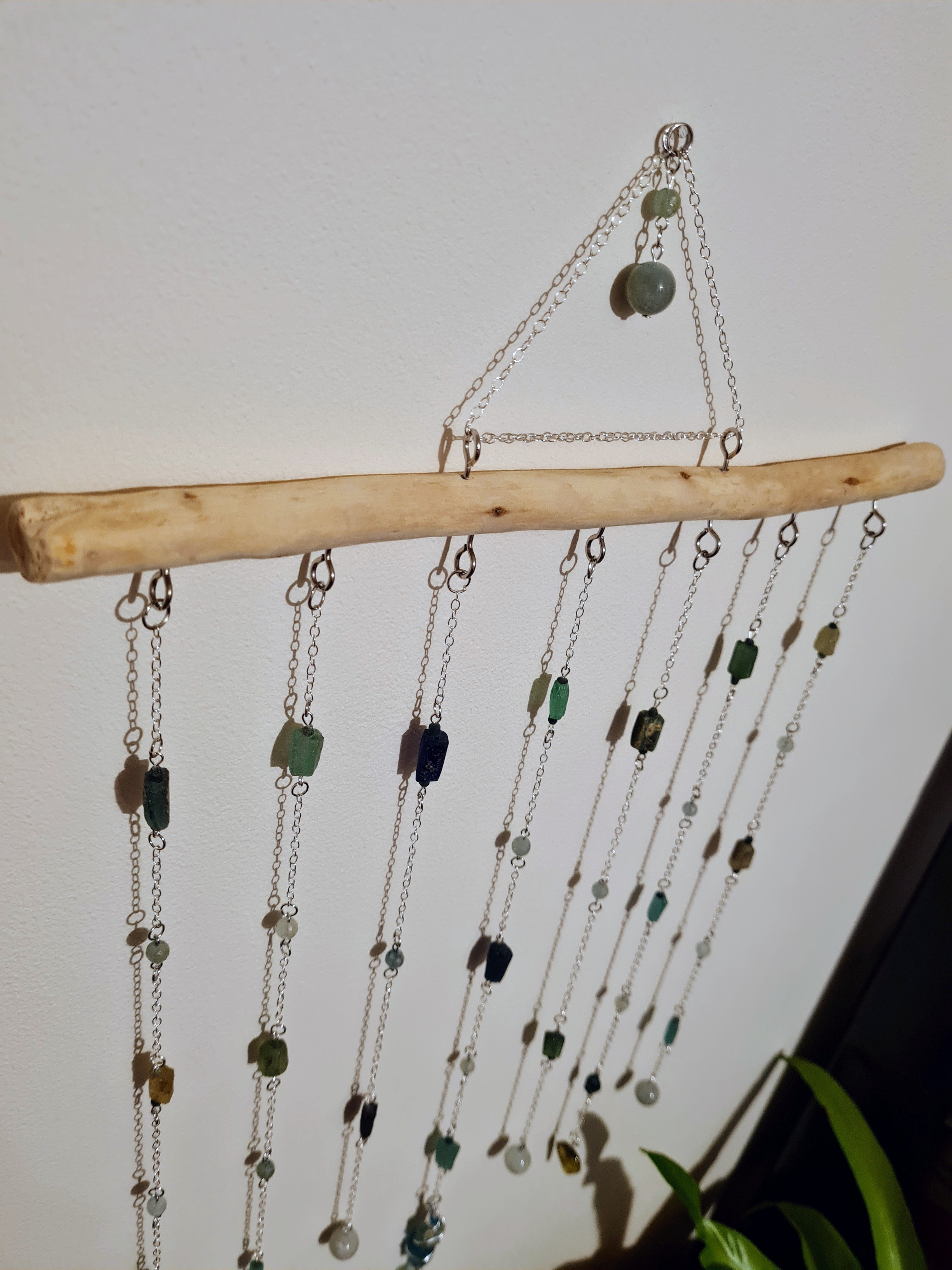 Roman glass and Aquamarine wall hanging top view