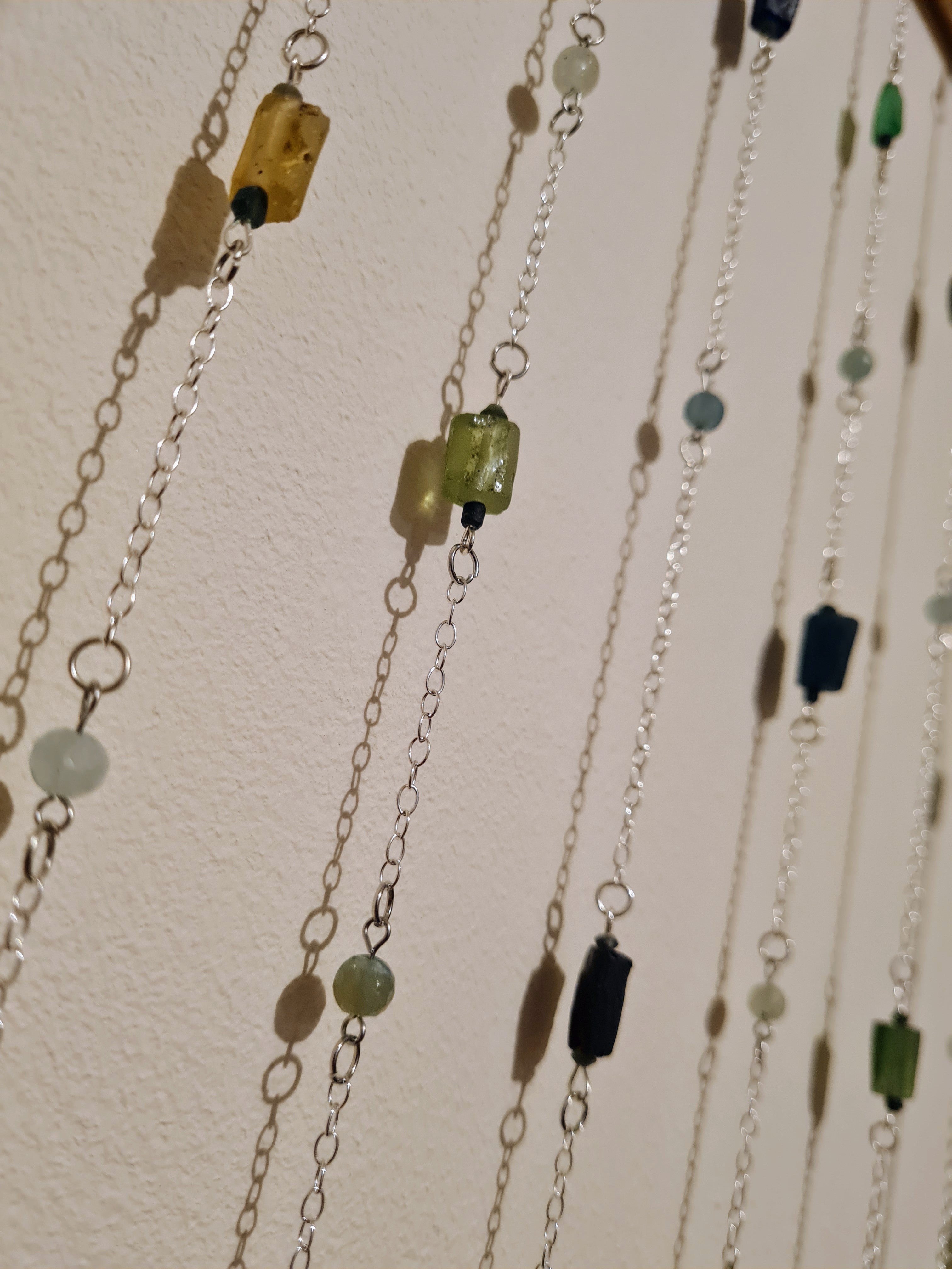 Roman glass and Aquamarine beads hanging on chains