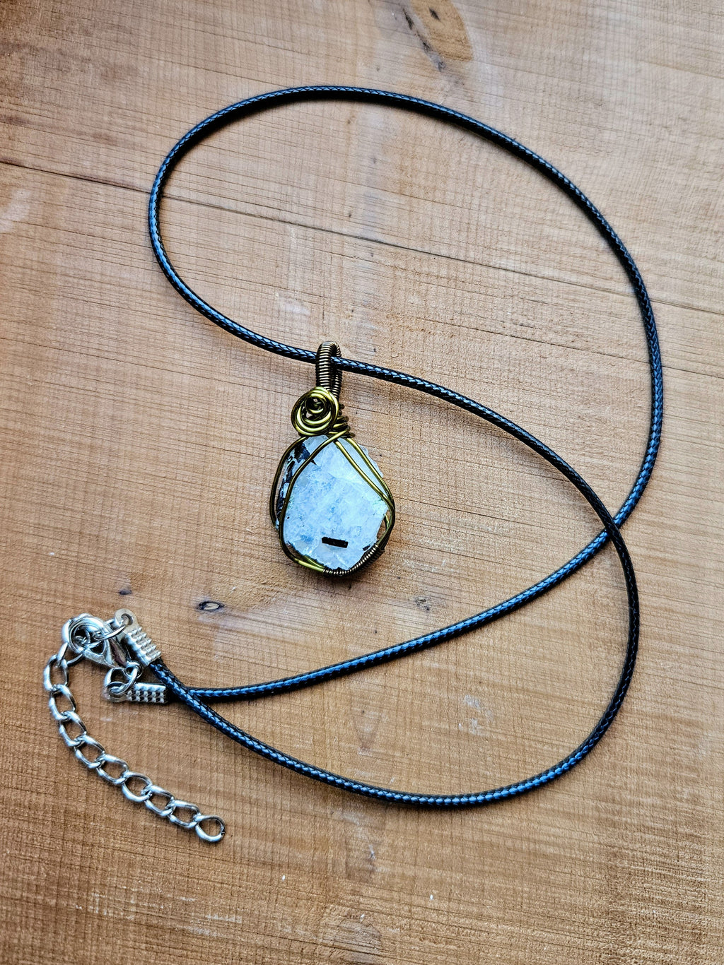 Rainbow Moonstone Wire Wrapped Pendant Necklace