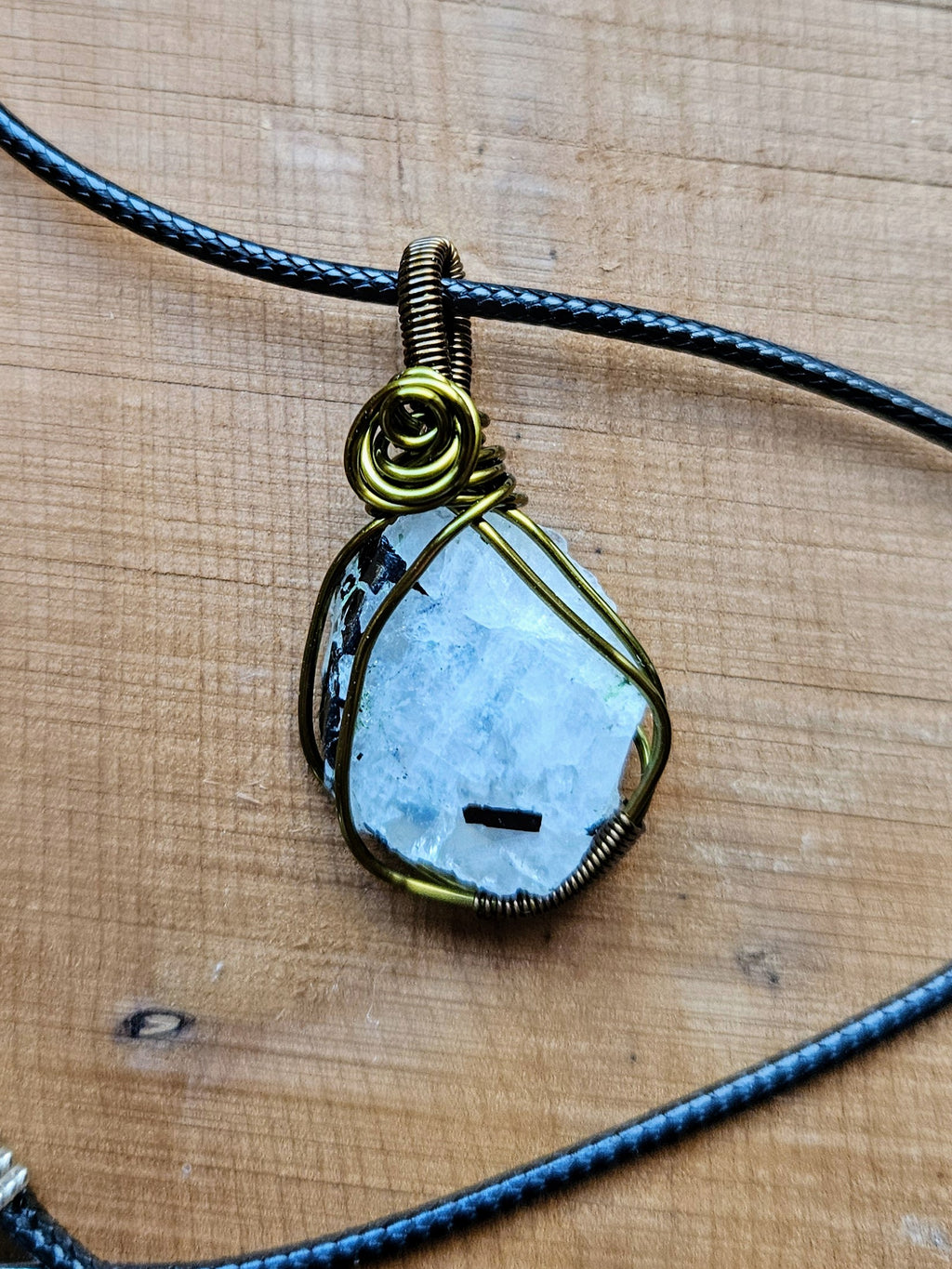 Wire wrapped Rainbow Moonstone necklace 