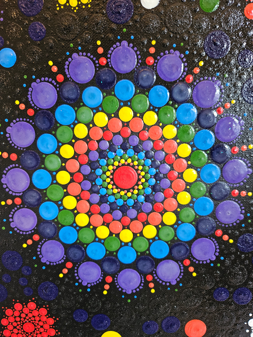 Colorful dot pattern on a black background