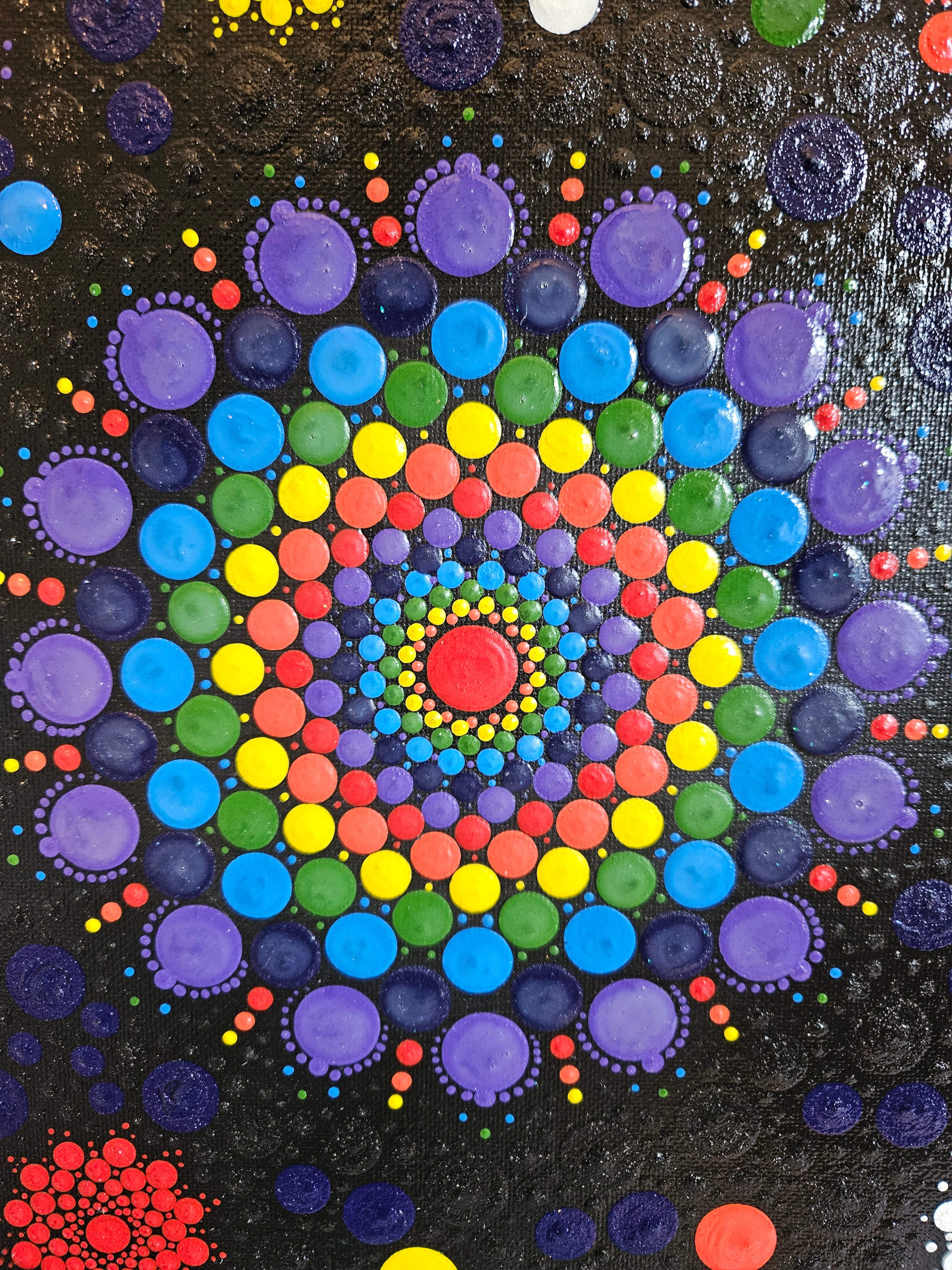 Colorful dot pattern on a black background