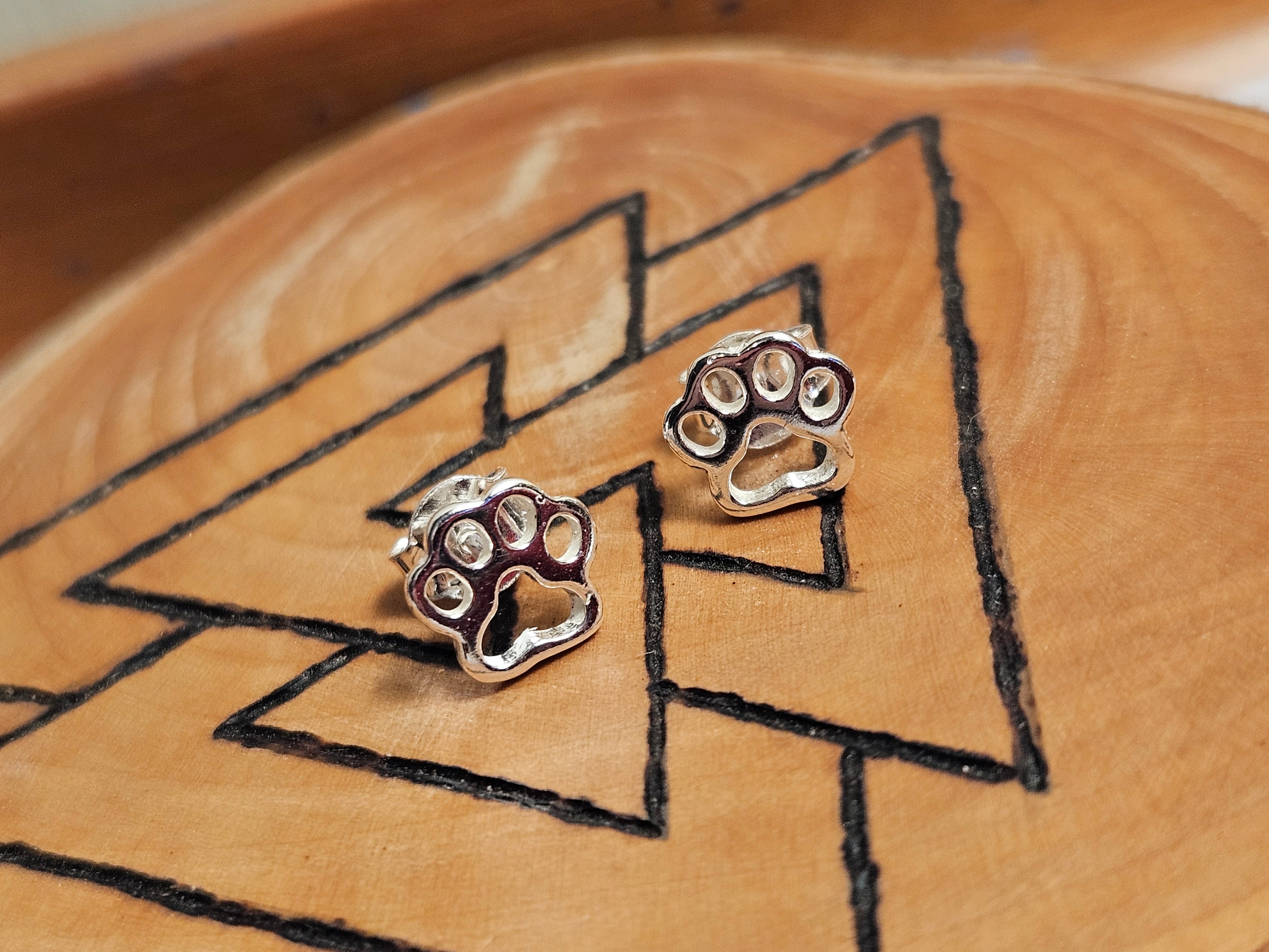 Sterling Silver Silhouette Paw Print Stud Earrings