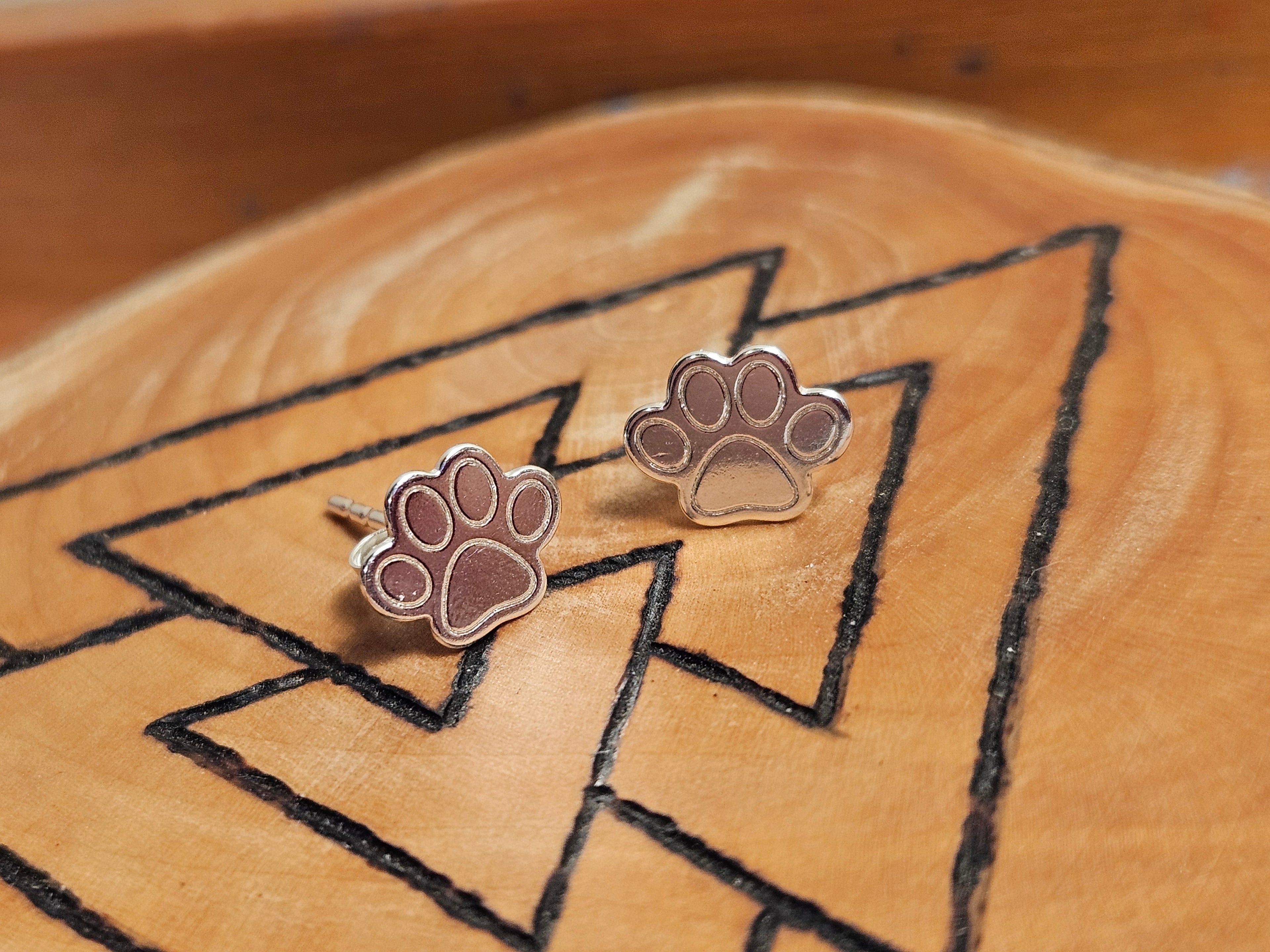Sterling Silver Paw Print Stud Earrings