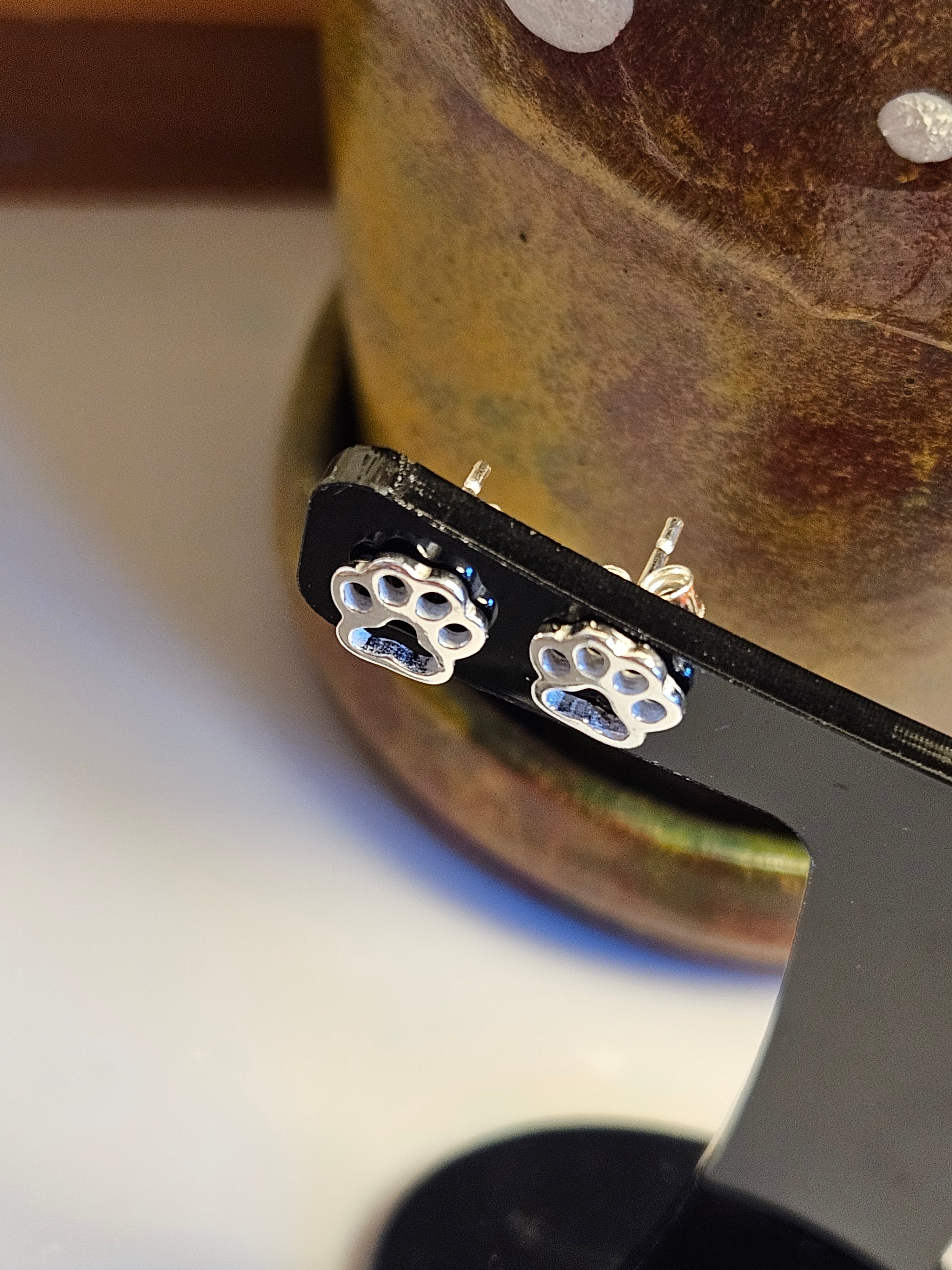 Sterling Silver Silhouette Paw Print Stud Earrings