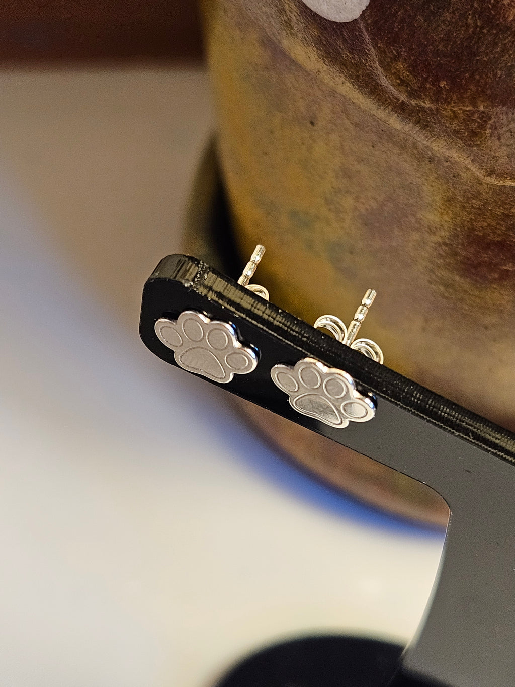 Sterling Silver Paw Print Stud Earrings