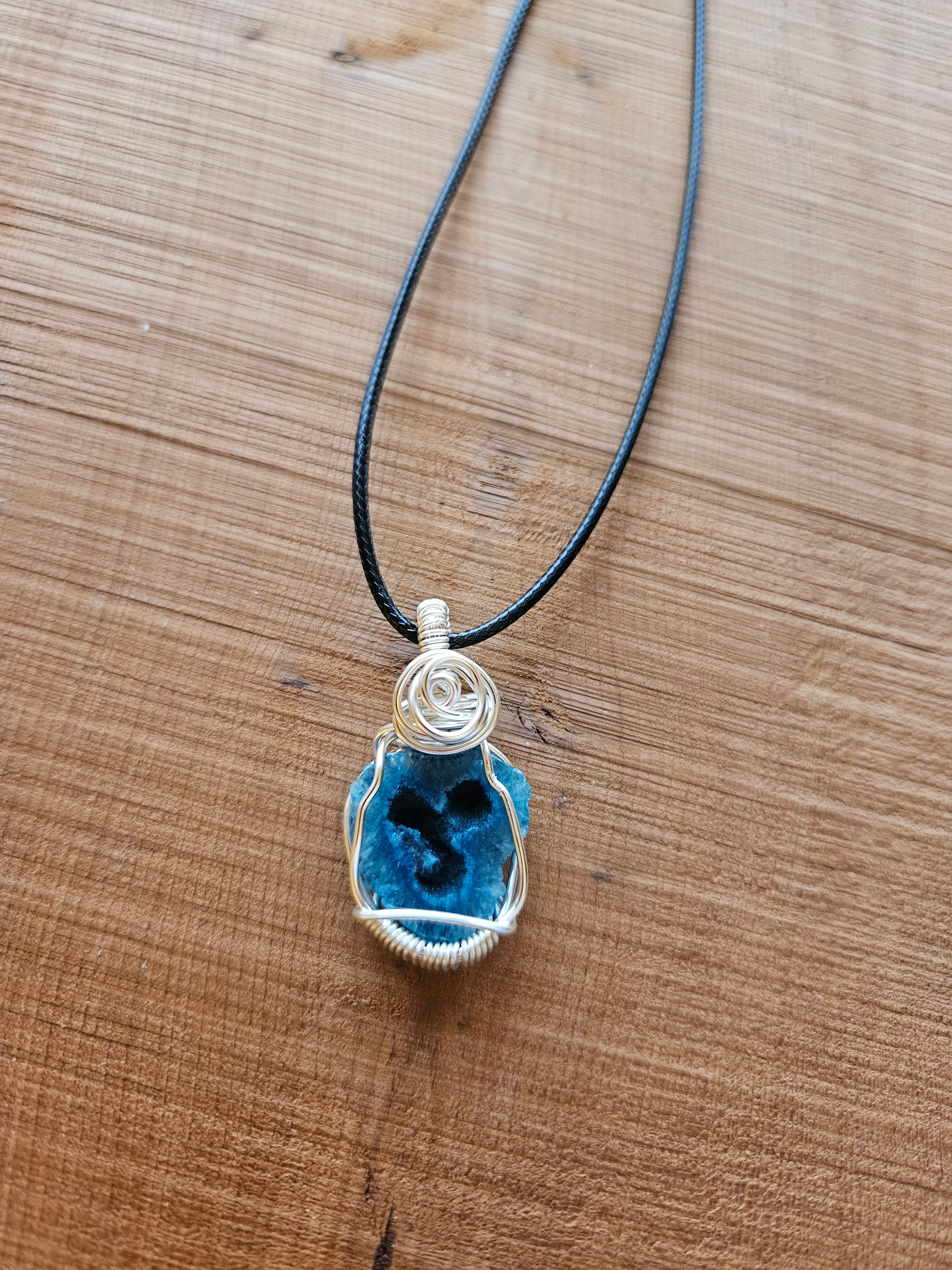 Blue Solar Quartz Wire Wrapped Necklace