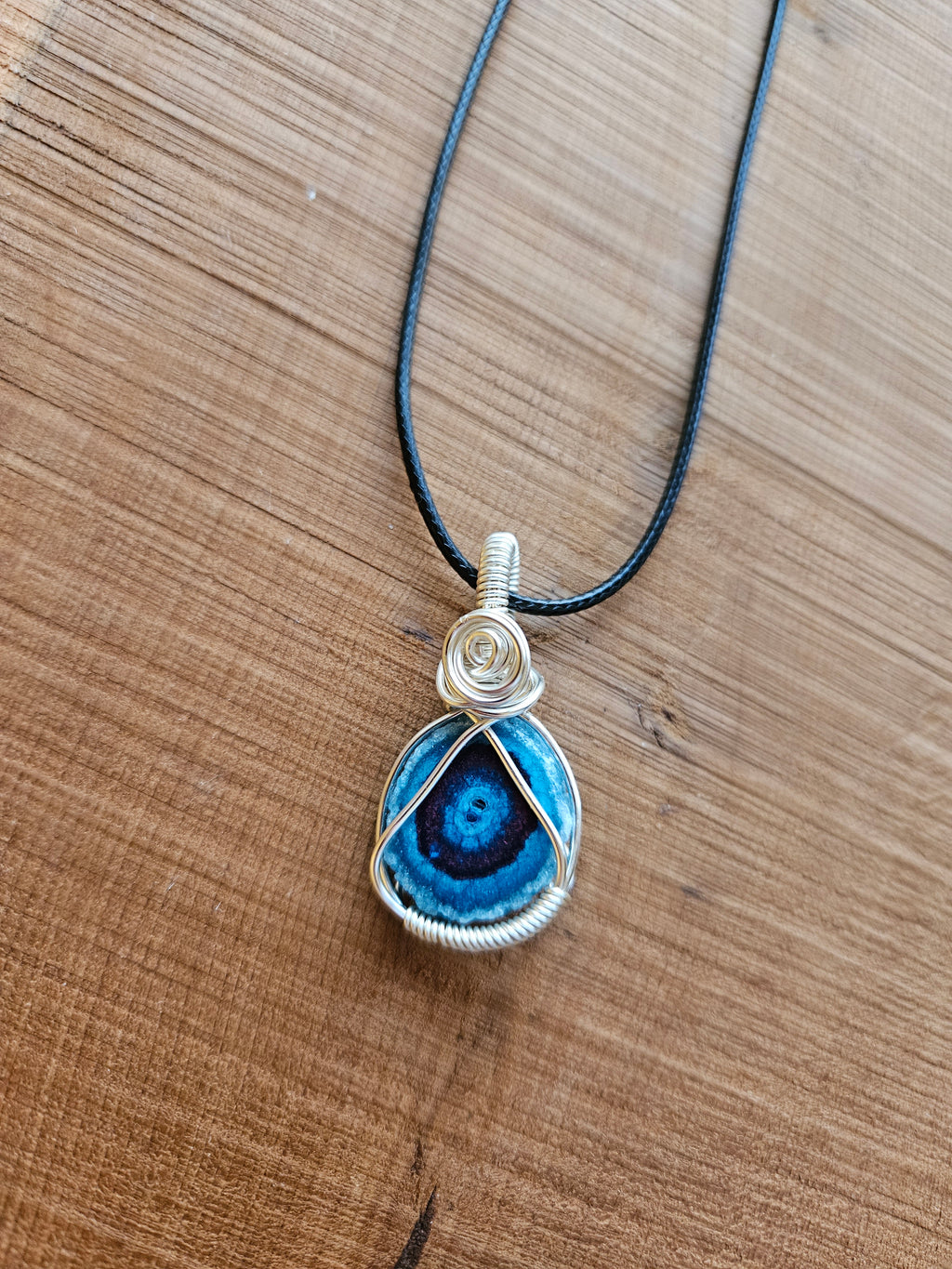 Blue Solar Quartz Wire Wrapped Necklace