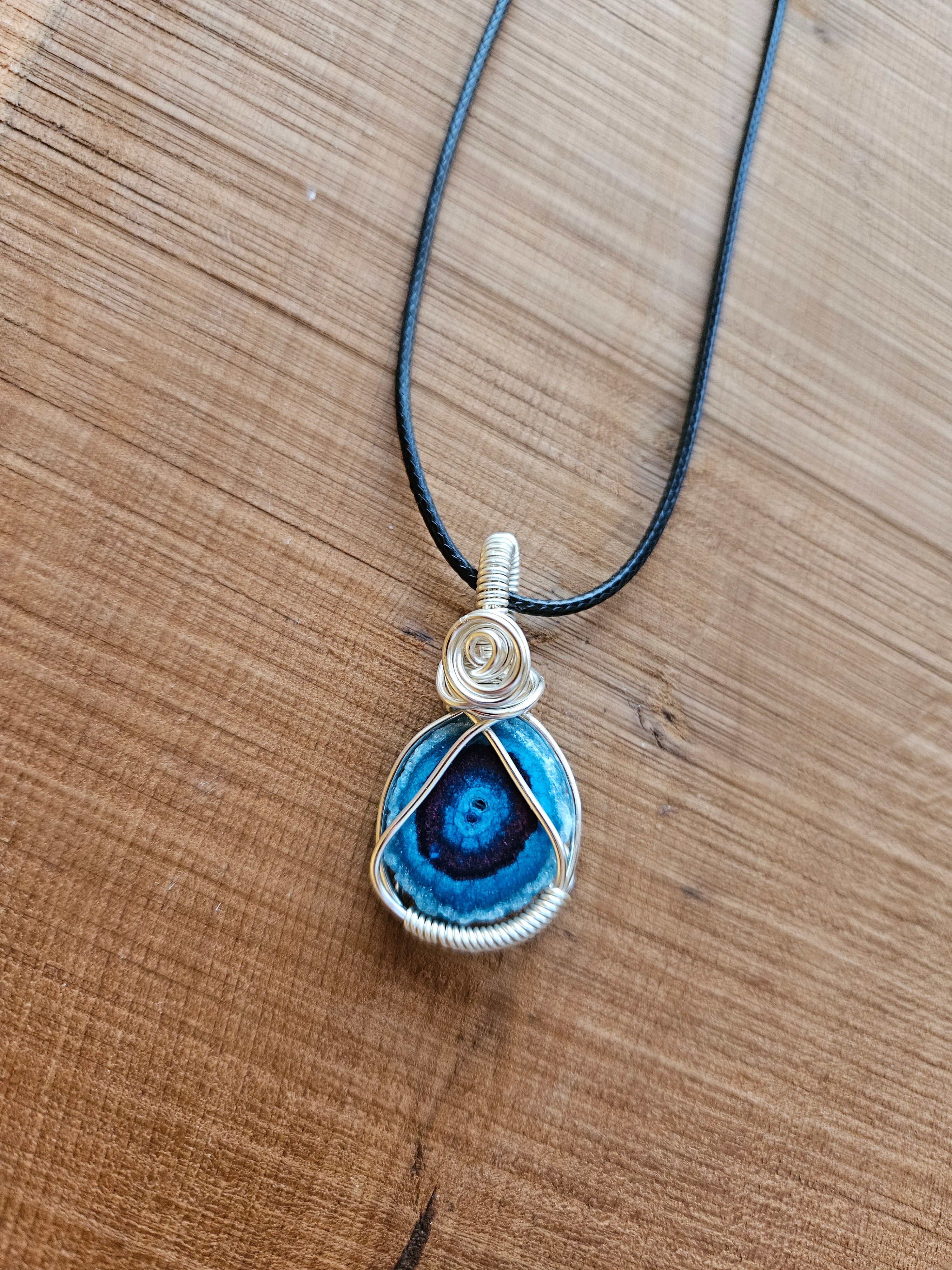 Blue Solar Quartz Wire Wrapped Necklace