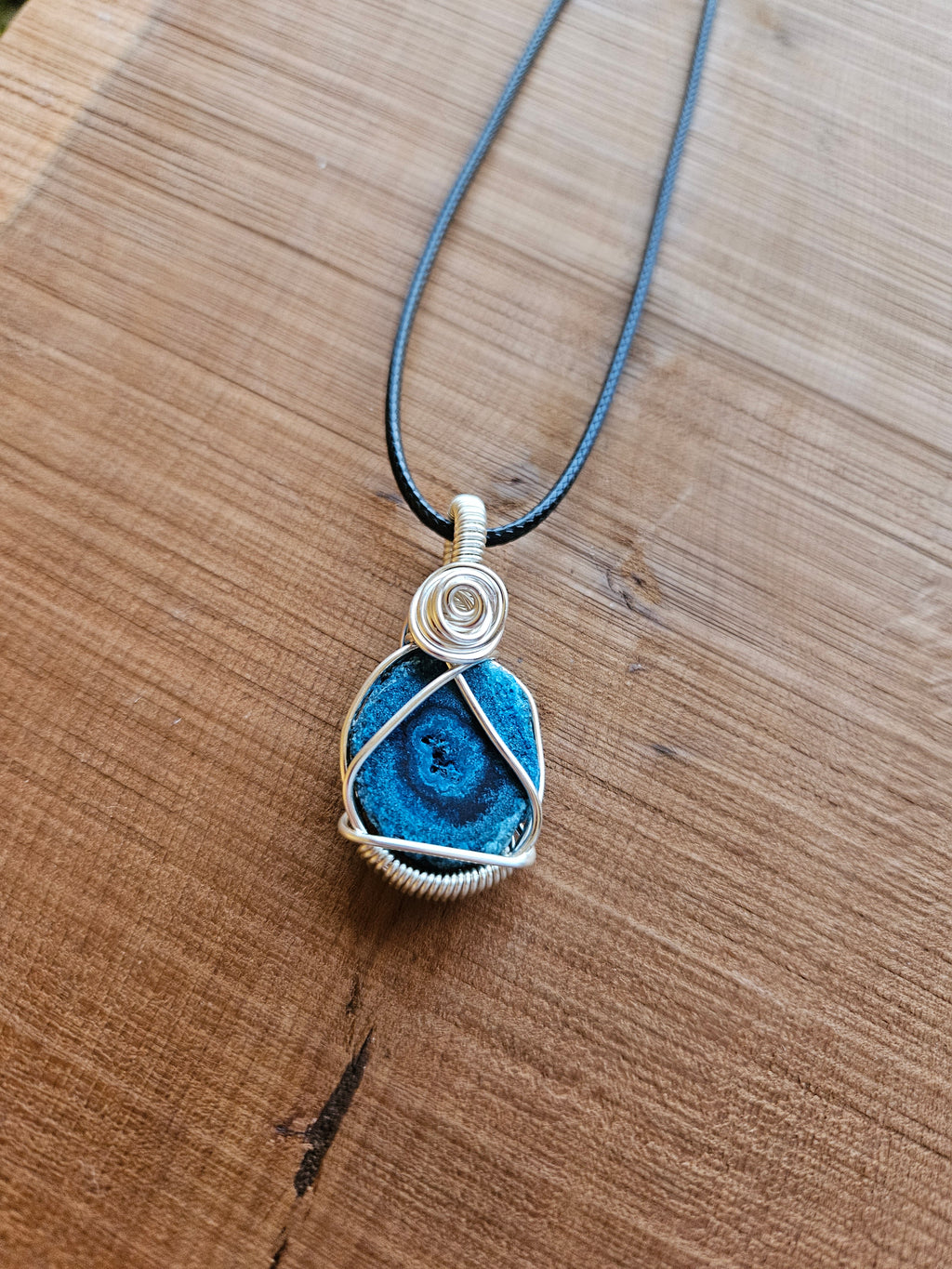 Blue Solar Quartz Wire Wrapped Necklace