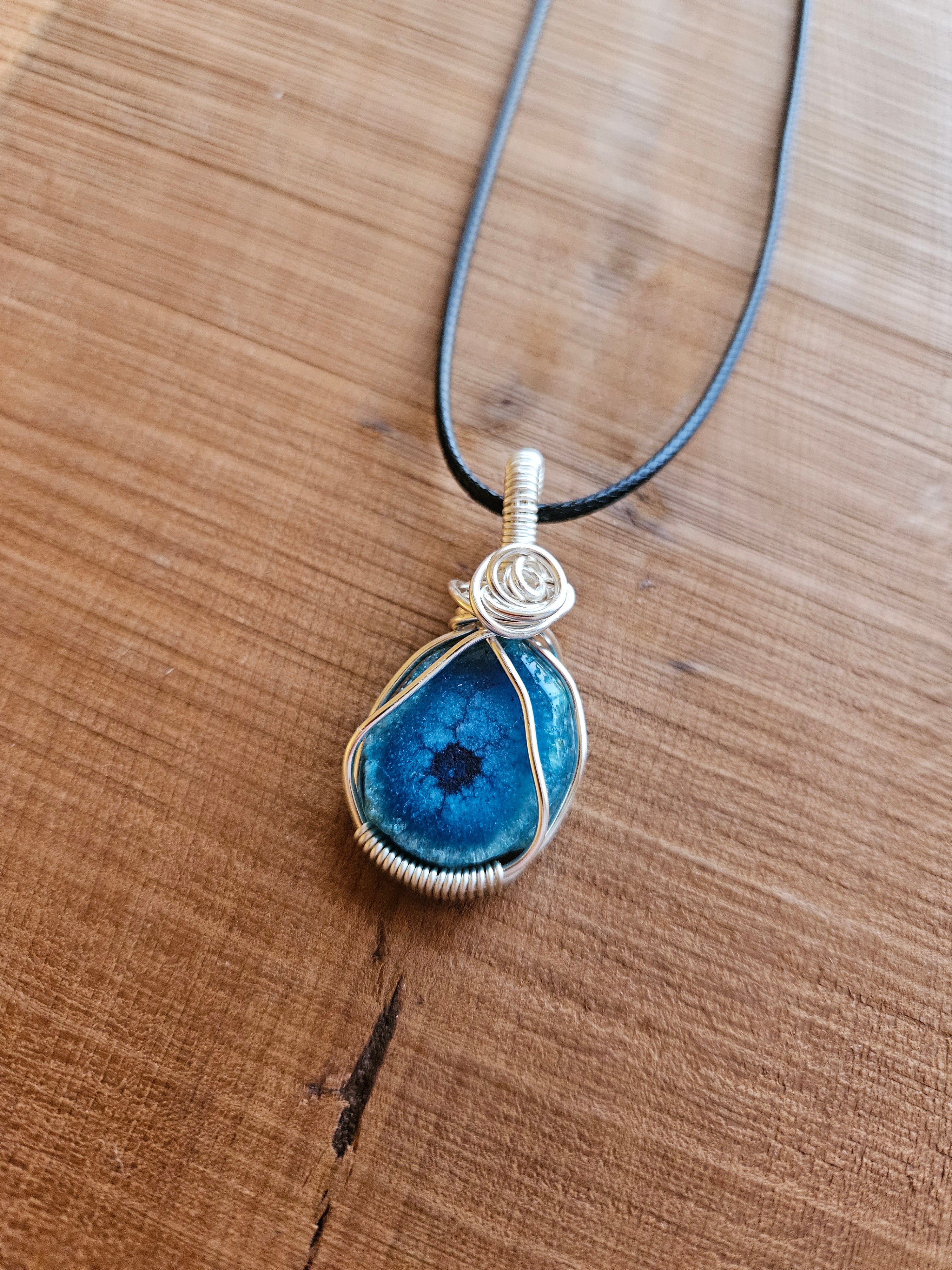 Blue Solar Quartz Wire Wrapped Necklace