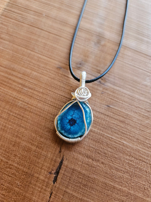 Blue Solar Quartz Wire Wrapped Necklace