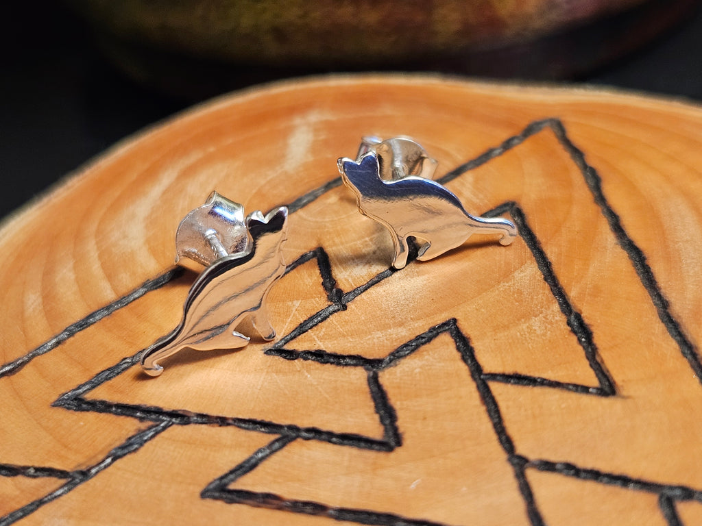 Sterling Silver Cat Stud Earrings