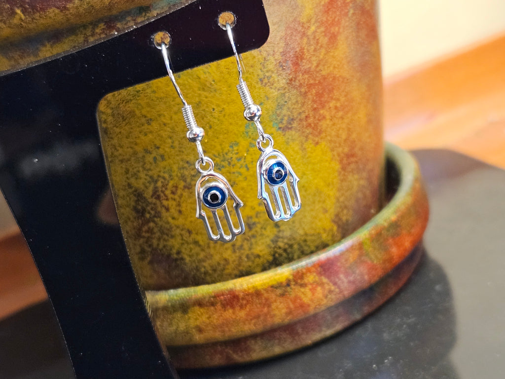 Sterling Silver Hand Of Hamsa Earrings