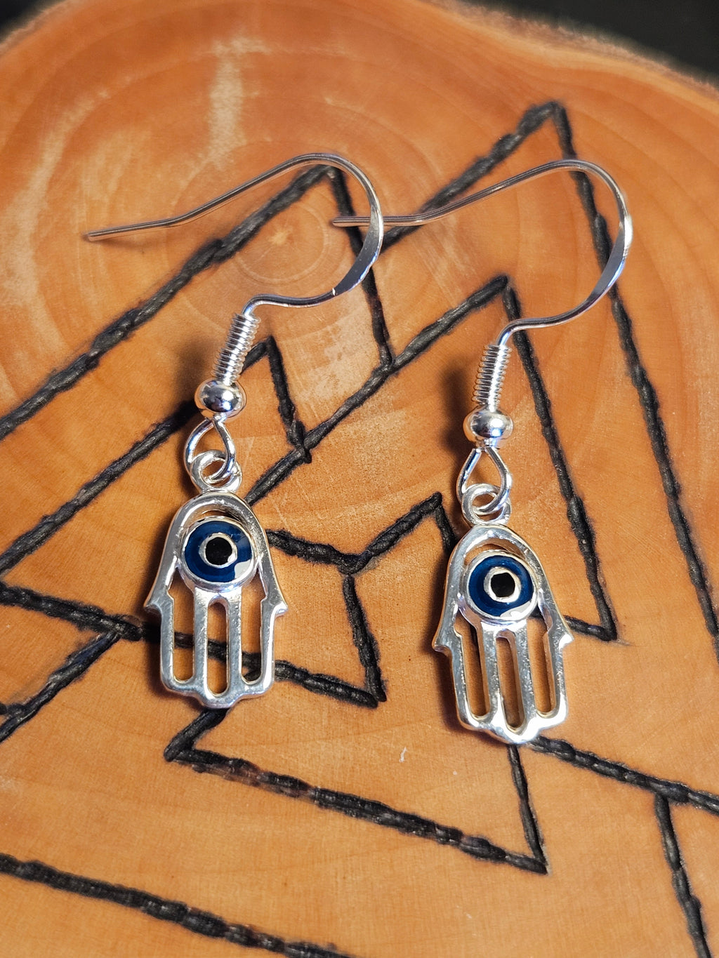 Sterling Silver Hand Of Hamsa Earrings