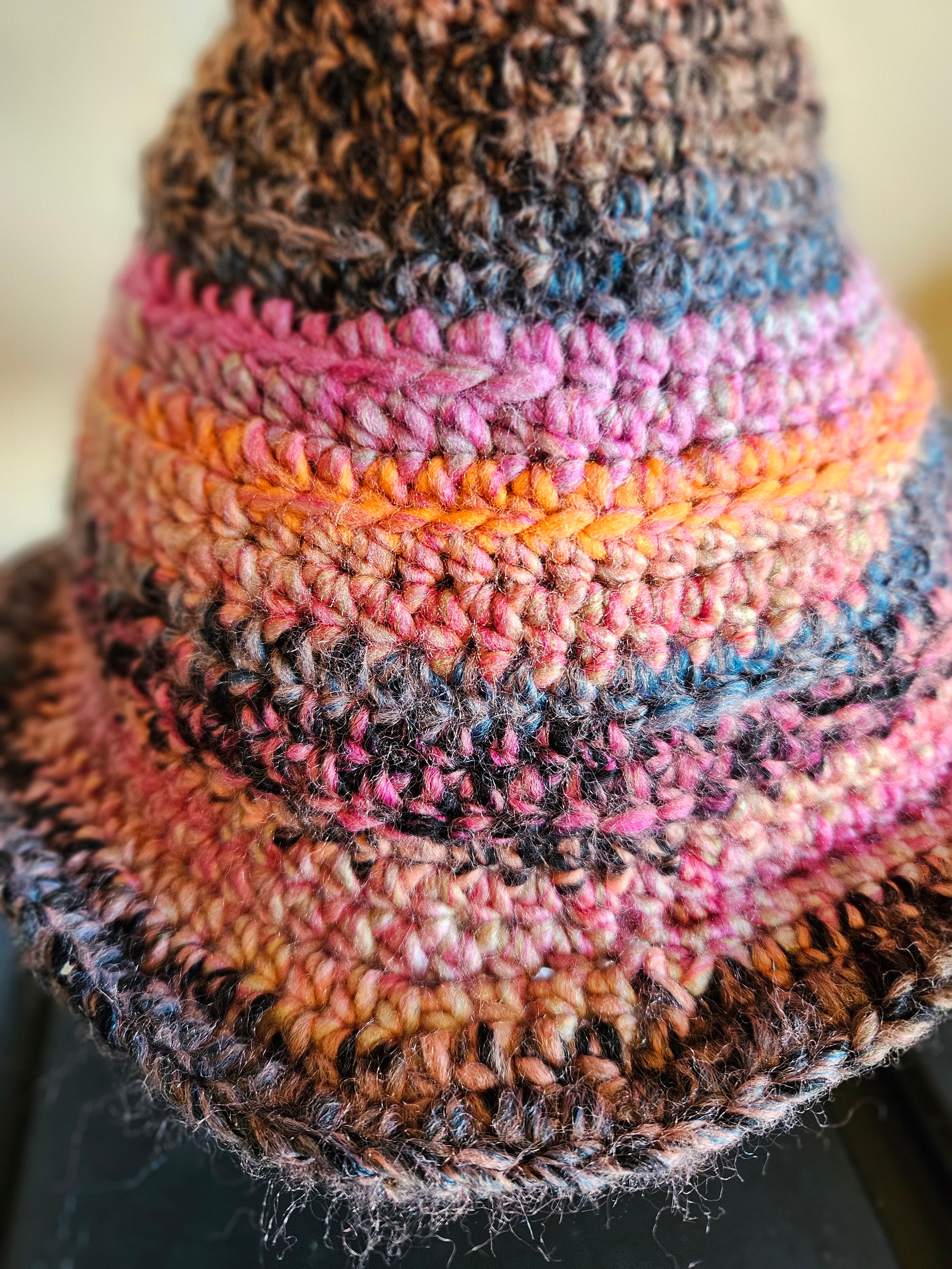 Crochet Stumy Witch Hat - Orange And Black