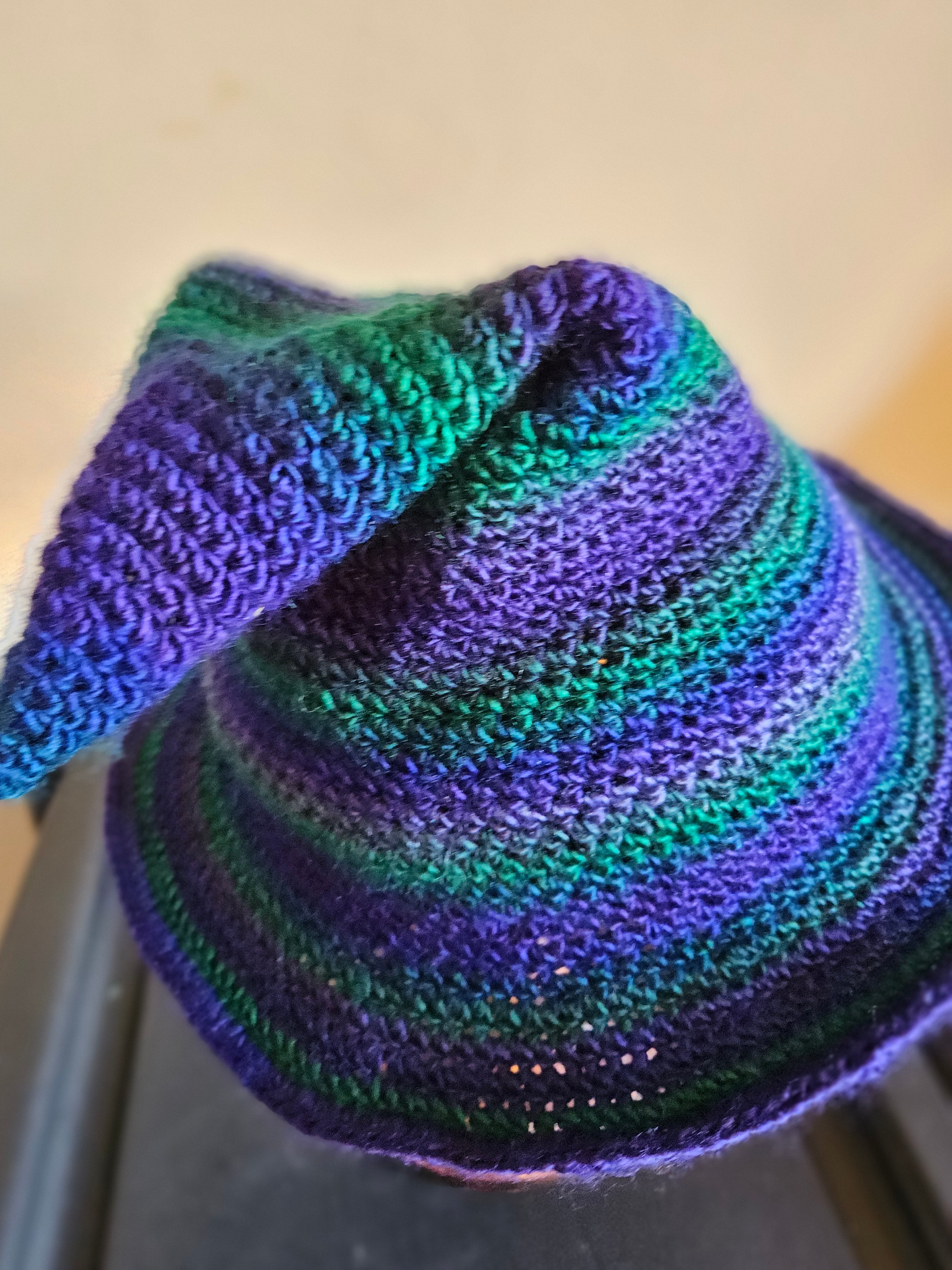 Crochet Slouchy Witch Hat - Purple And Green