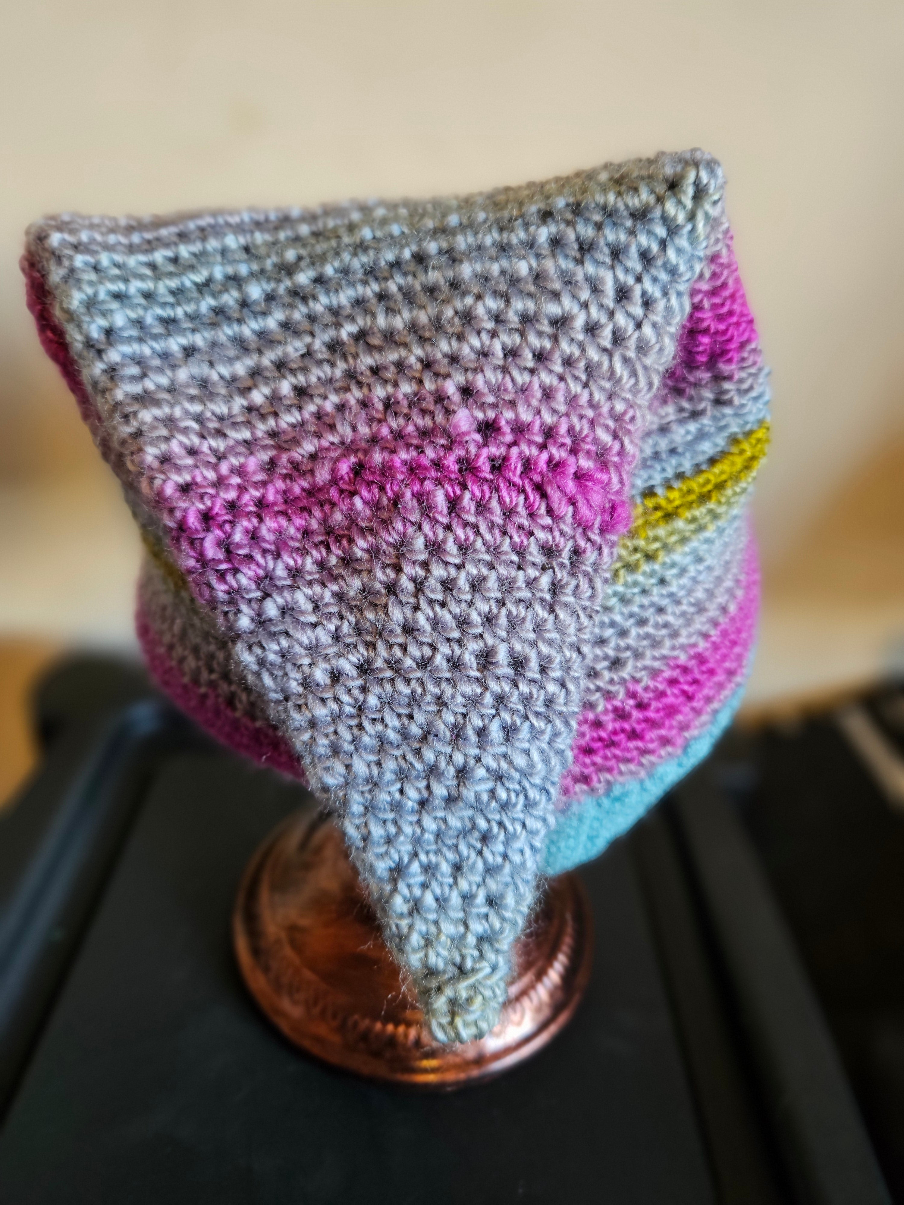 Crochet Elf Beanie - Grey & Pink