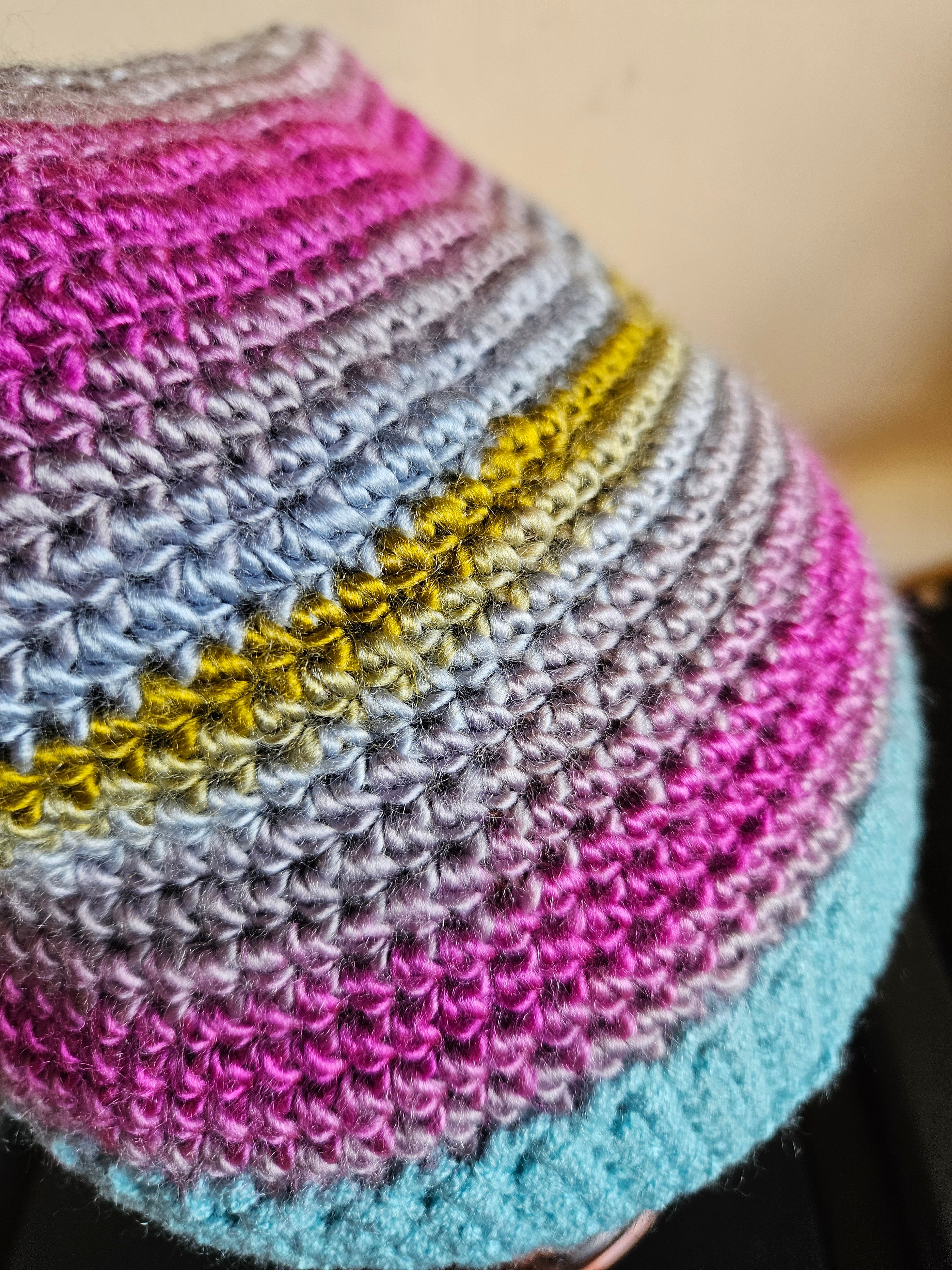 Crochet Elf Beanie - Grey & Pink