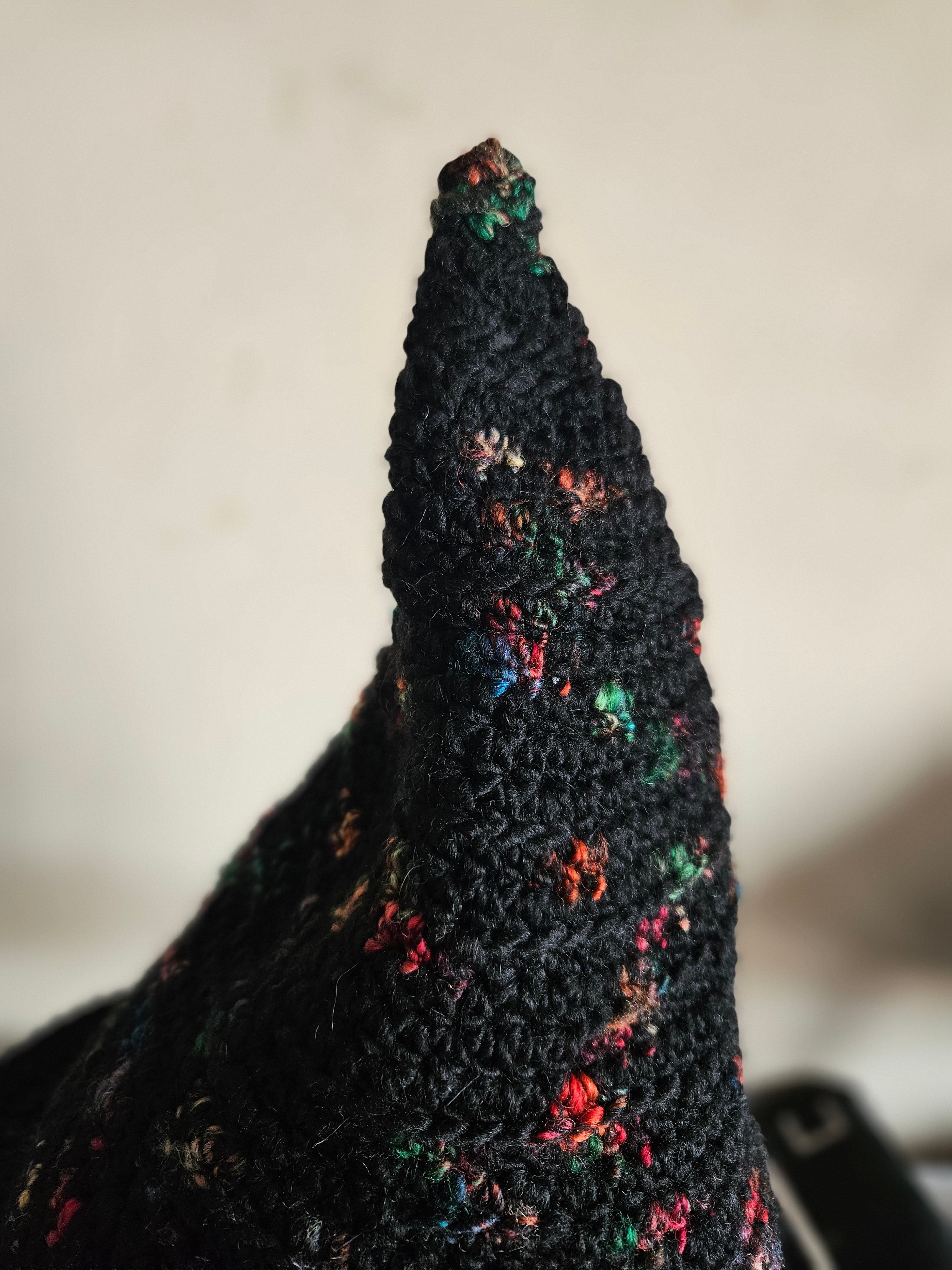 Crochet Witch Hat Black With Flower Pattern