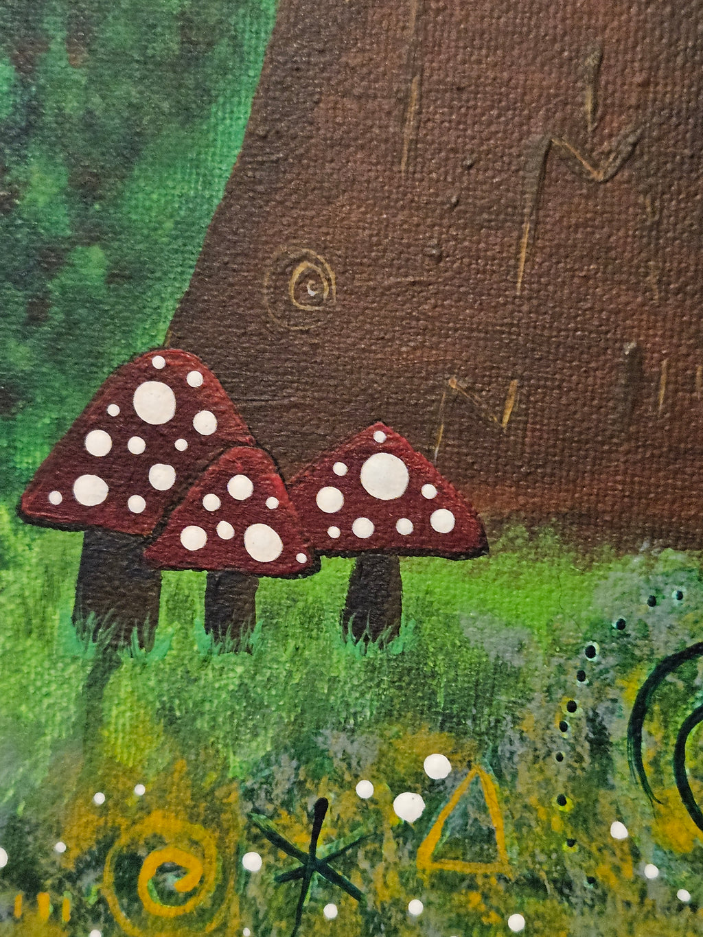 Close up of painted Toadstools