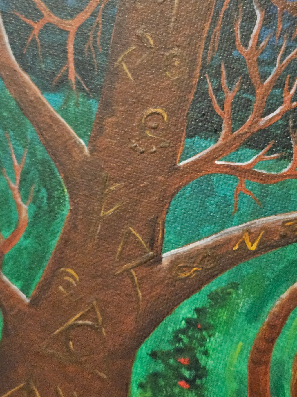 Painted tree with runes and symbols