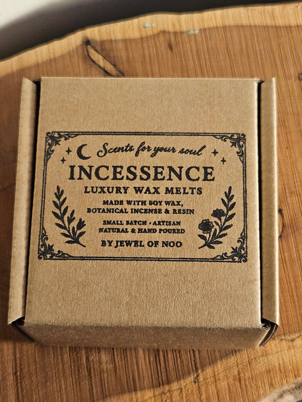 Front of Incessence box showing printed label