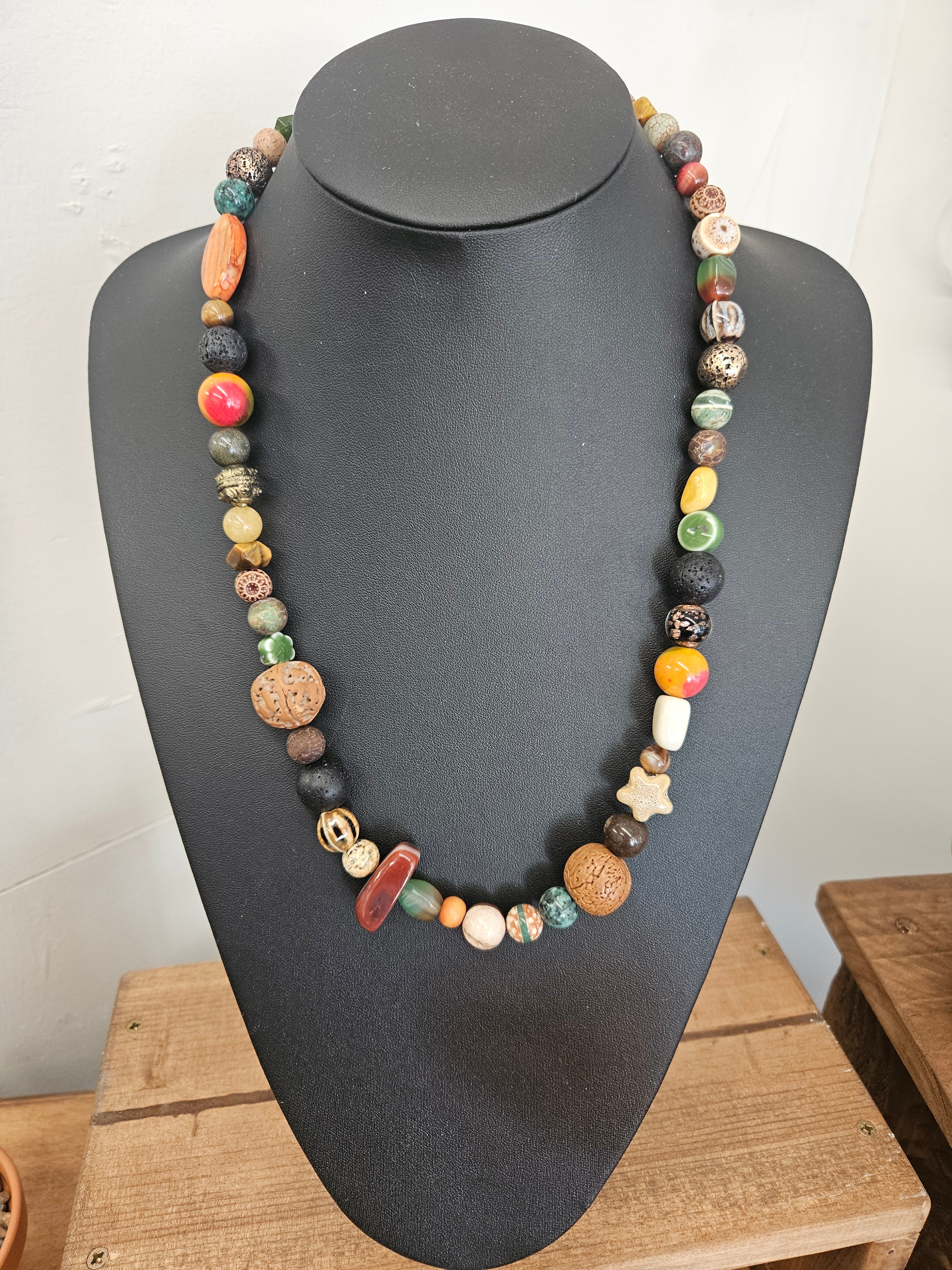 Bohemian Beaded Necklace | Stone, Glass, Wood & Nut Beads