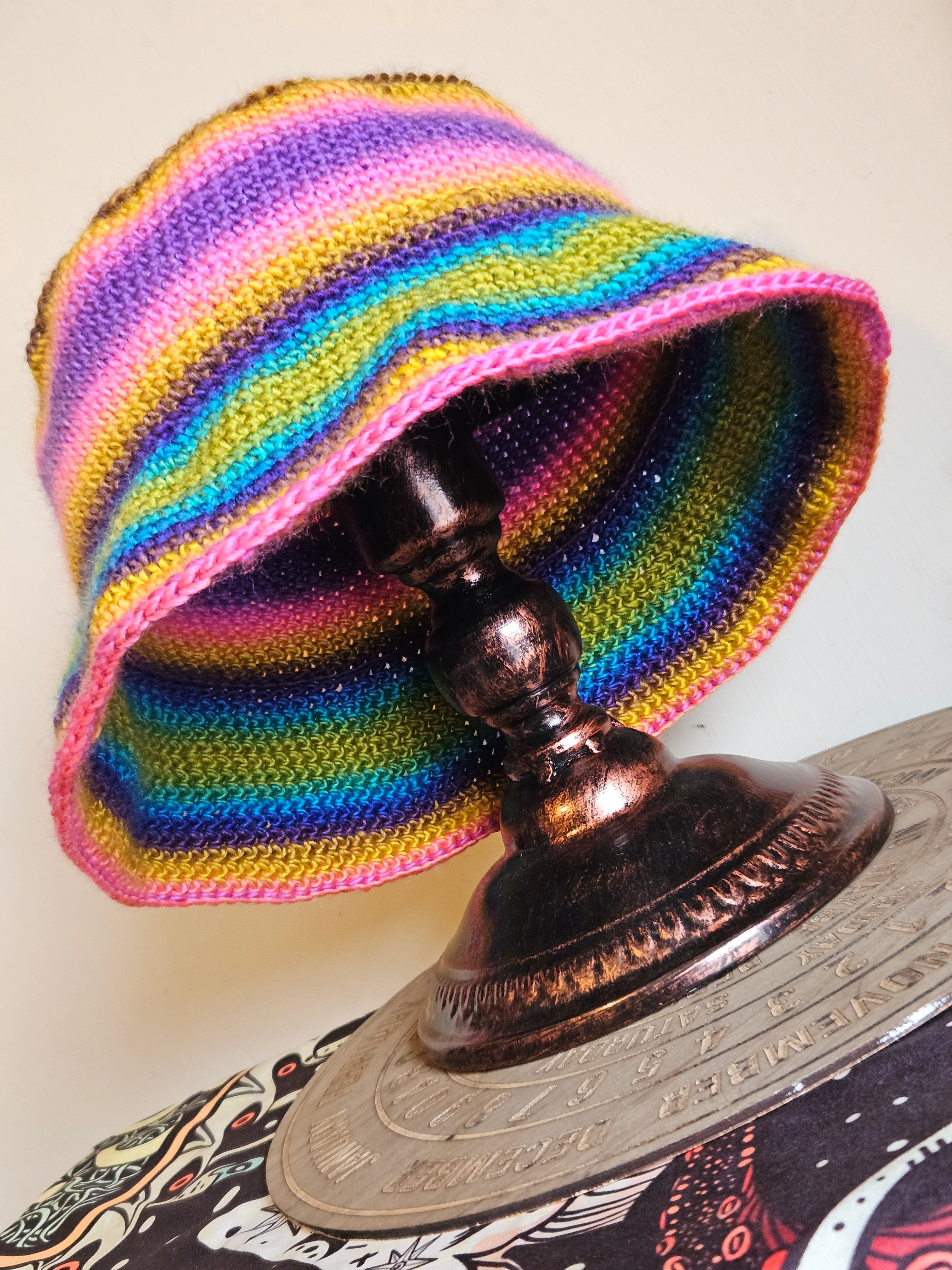 Bottom view of crocheted hat