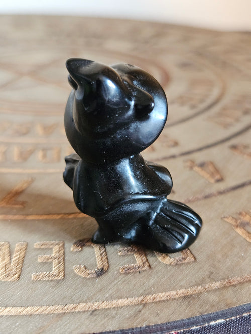 Black Obsidian Cat Witch Carving