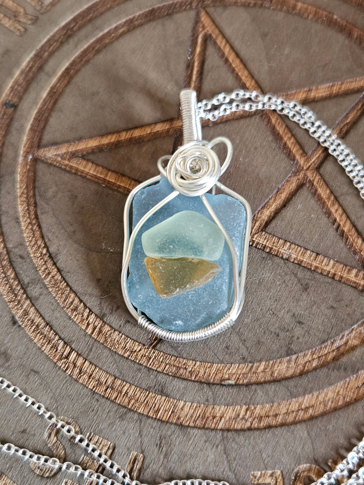 Wire Wrapped Sea Glass Pendant Necklace