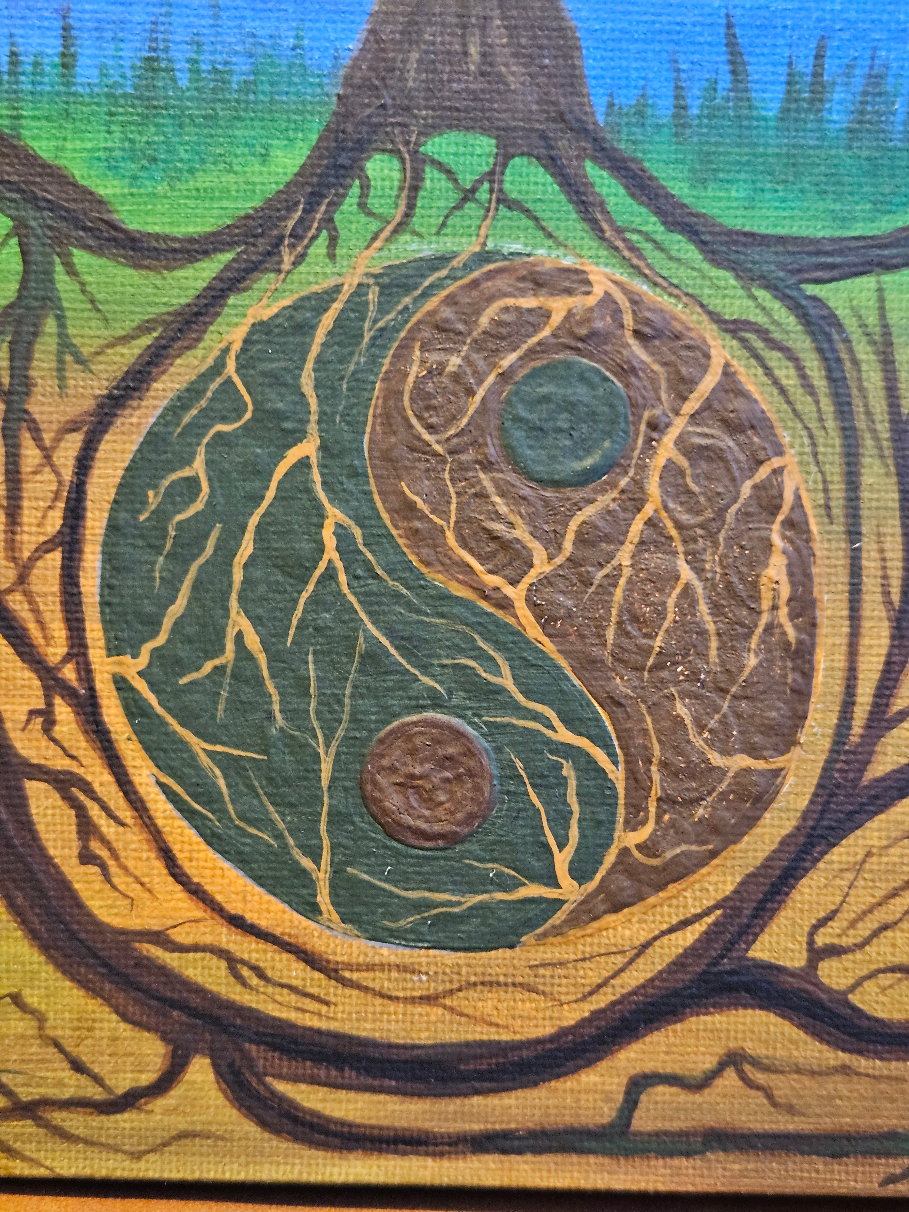 Close up of painted yin yang 
