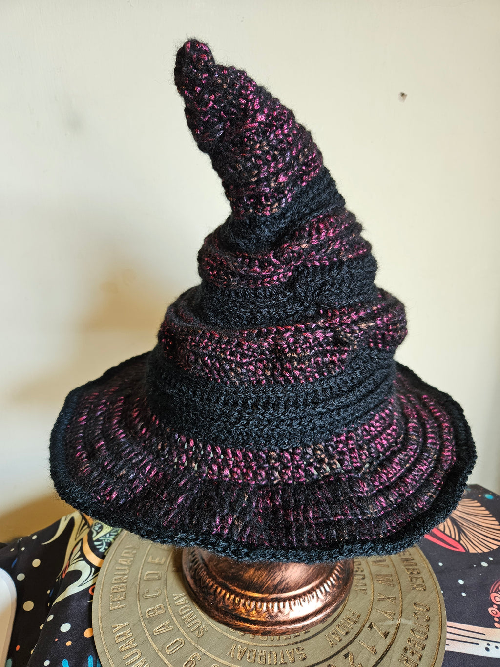 Crochet black and red witch hat