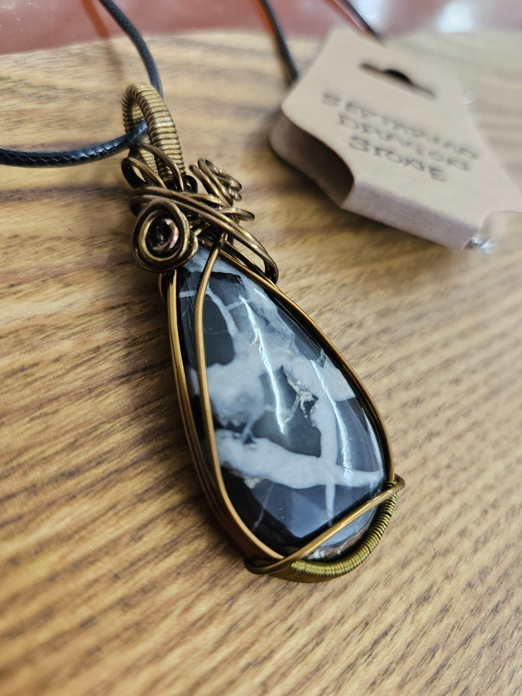 Septarian Dragon Stone Wire Wrapped Pendant Necklace
