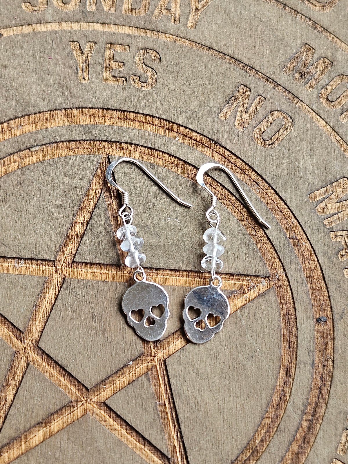 Sterling Silver Clear Quartz Sugar Skull Earrings | Gothic Crystal Jewellery