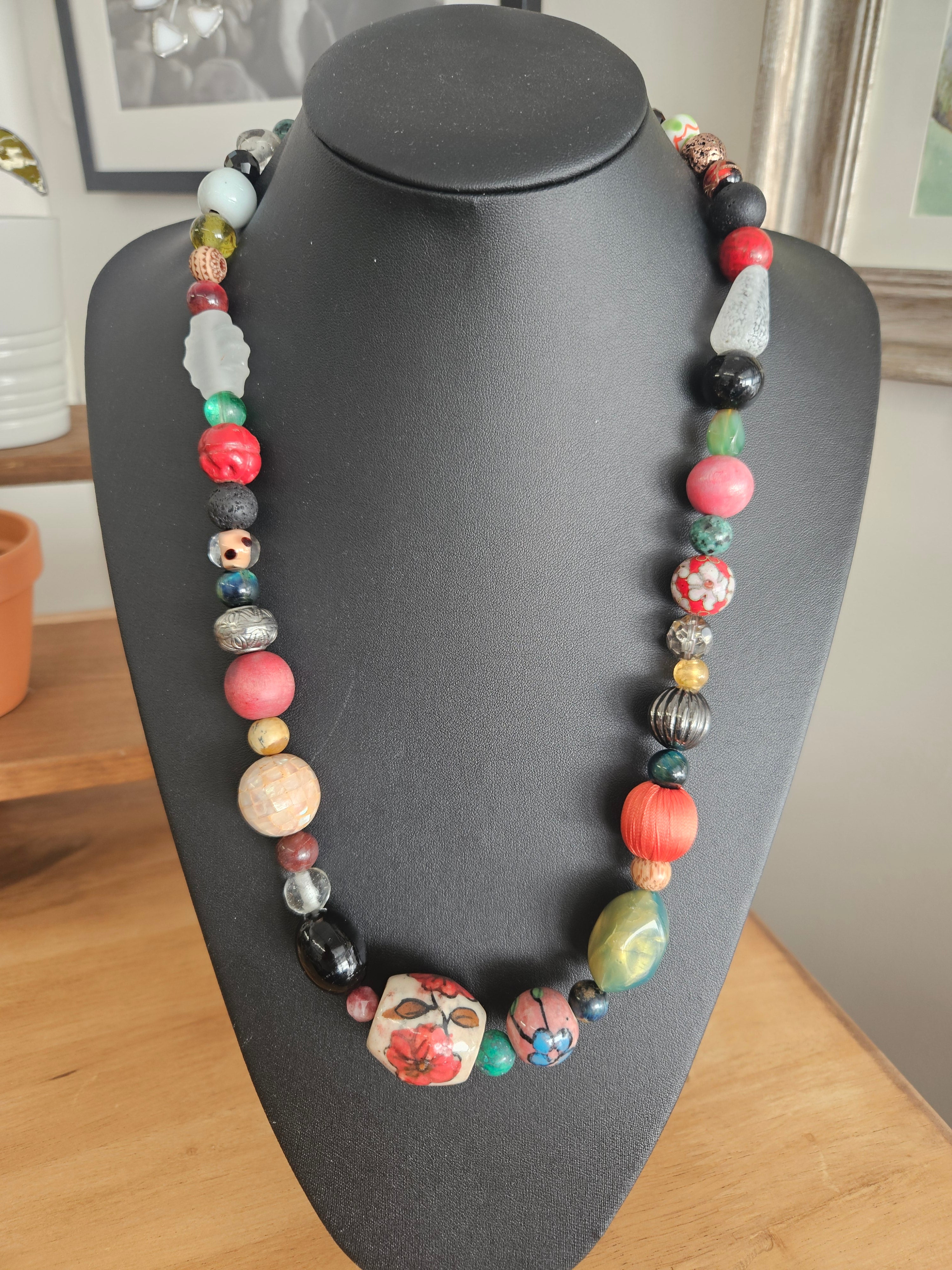 Bohemian Beaded Necklace | Stone, Glass, Wood & Nut Beads