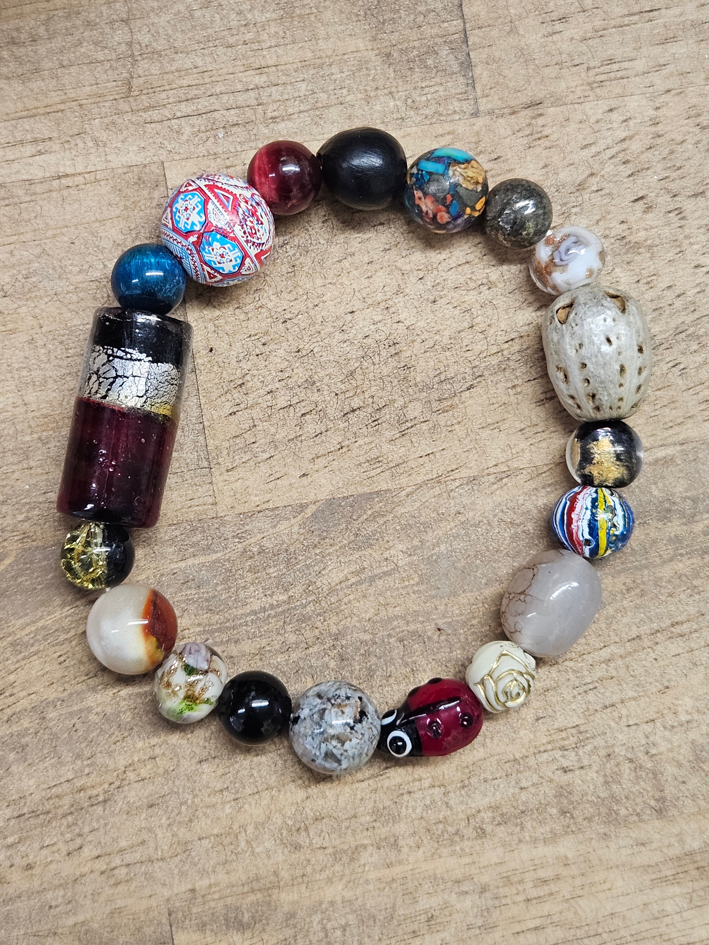Boho bracelet with glass Ladybird