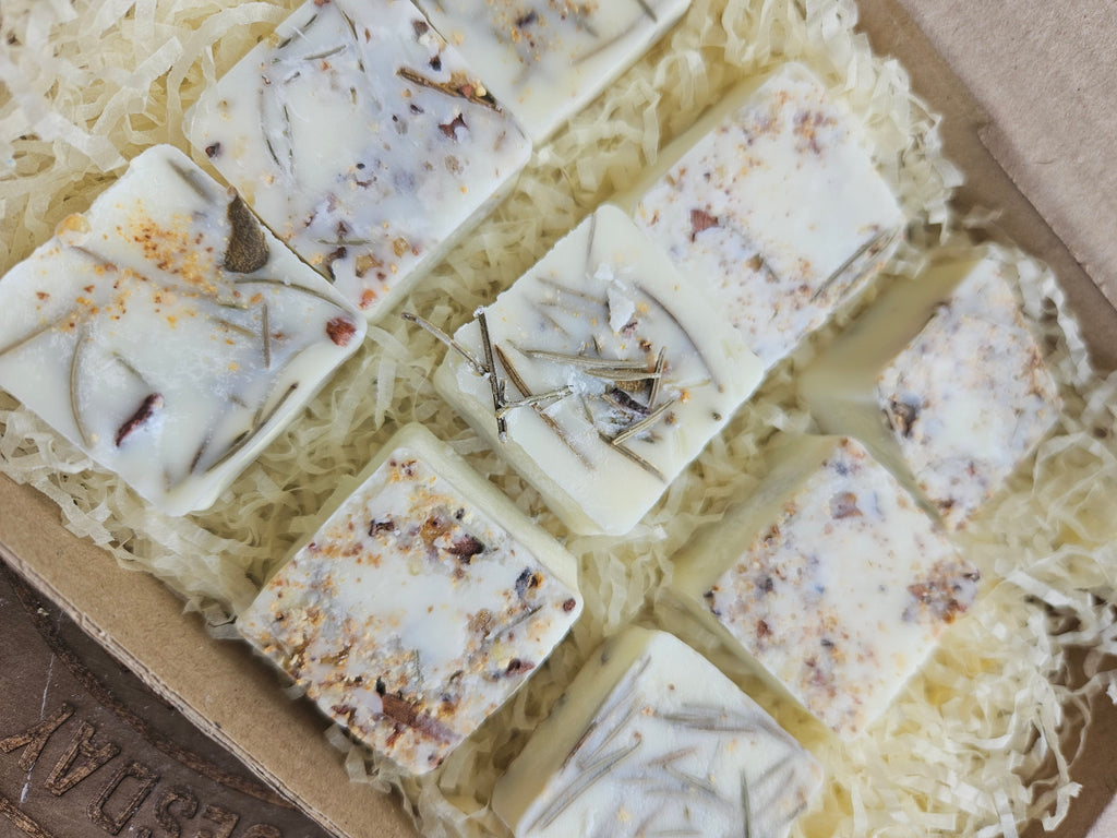 9 Yule handmade artisan wax melts with botanical incense in a gift box