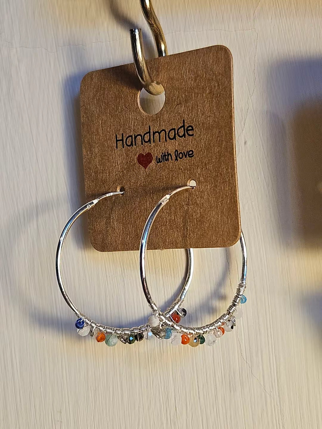 Sterling Silver And Gemstone Wrapped Hoop Earrings