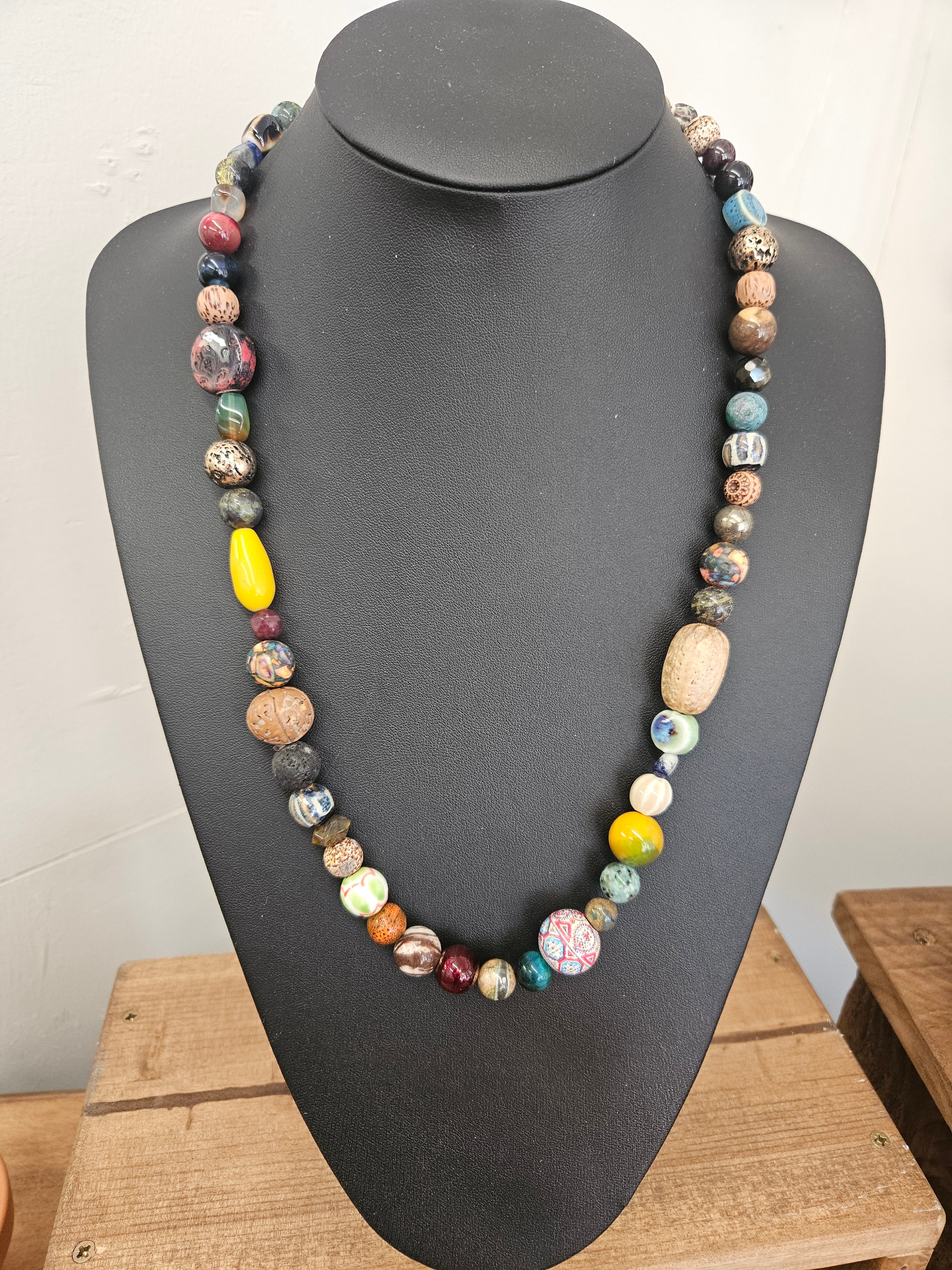 Bohemian Beaded Necklace | Stone, Glass, Wood & Nut Beads