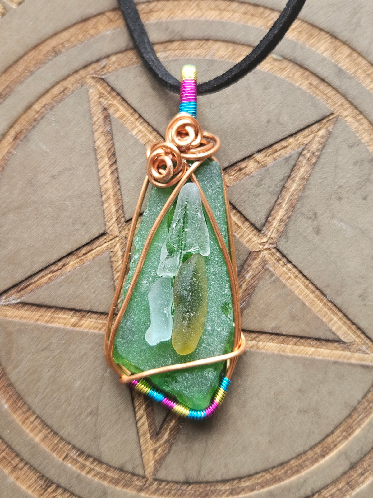 Wire Wrapped Sea Glass Pendant Necklace