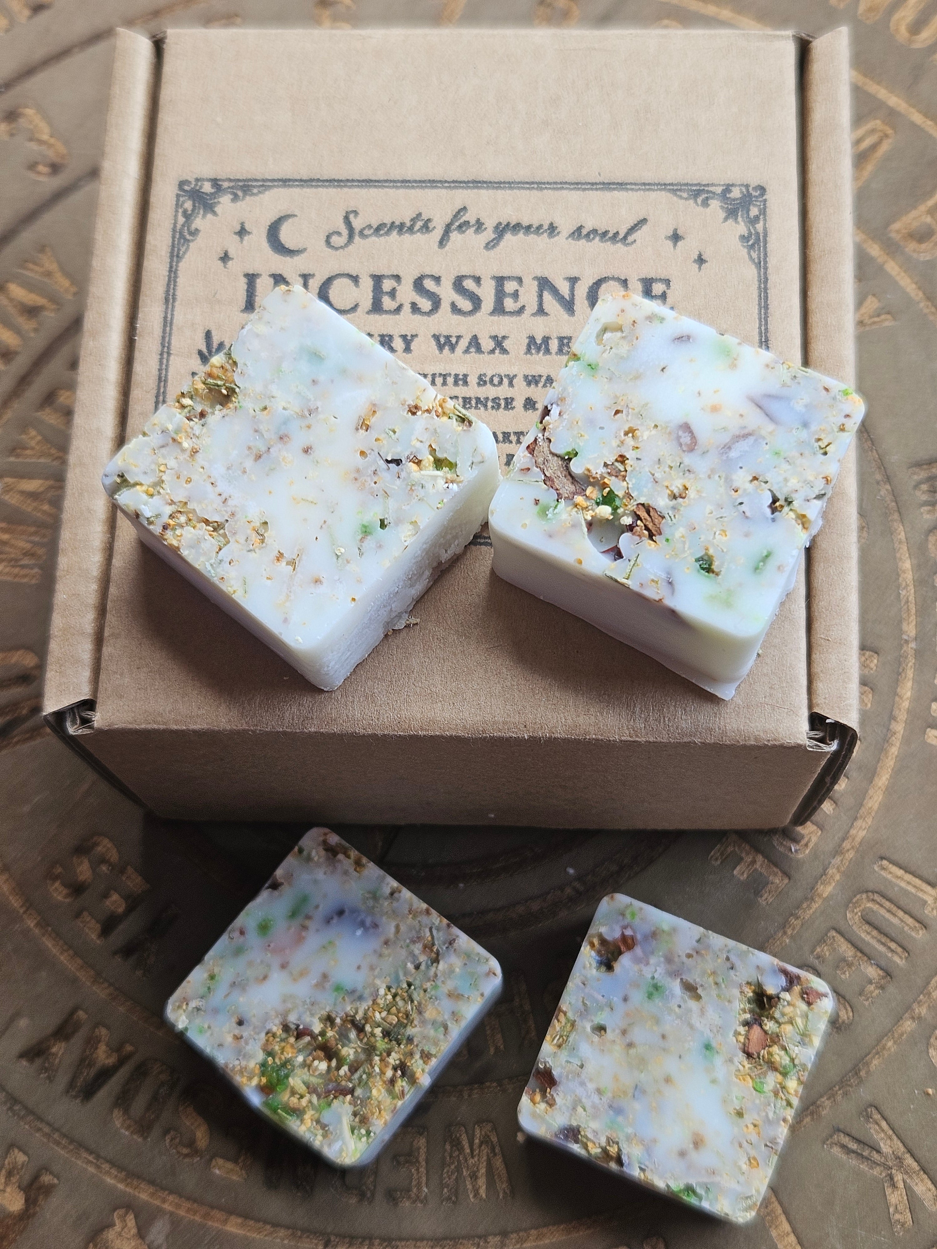 Handmade Mabon artisan soy wax melts with essential oils, botanicals and natural incense resin
