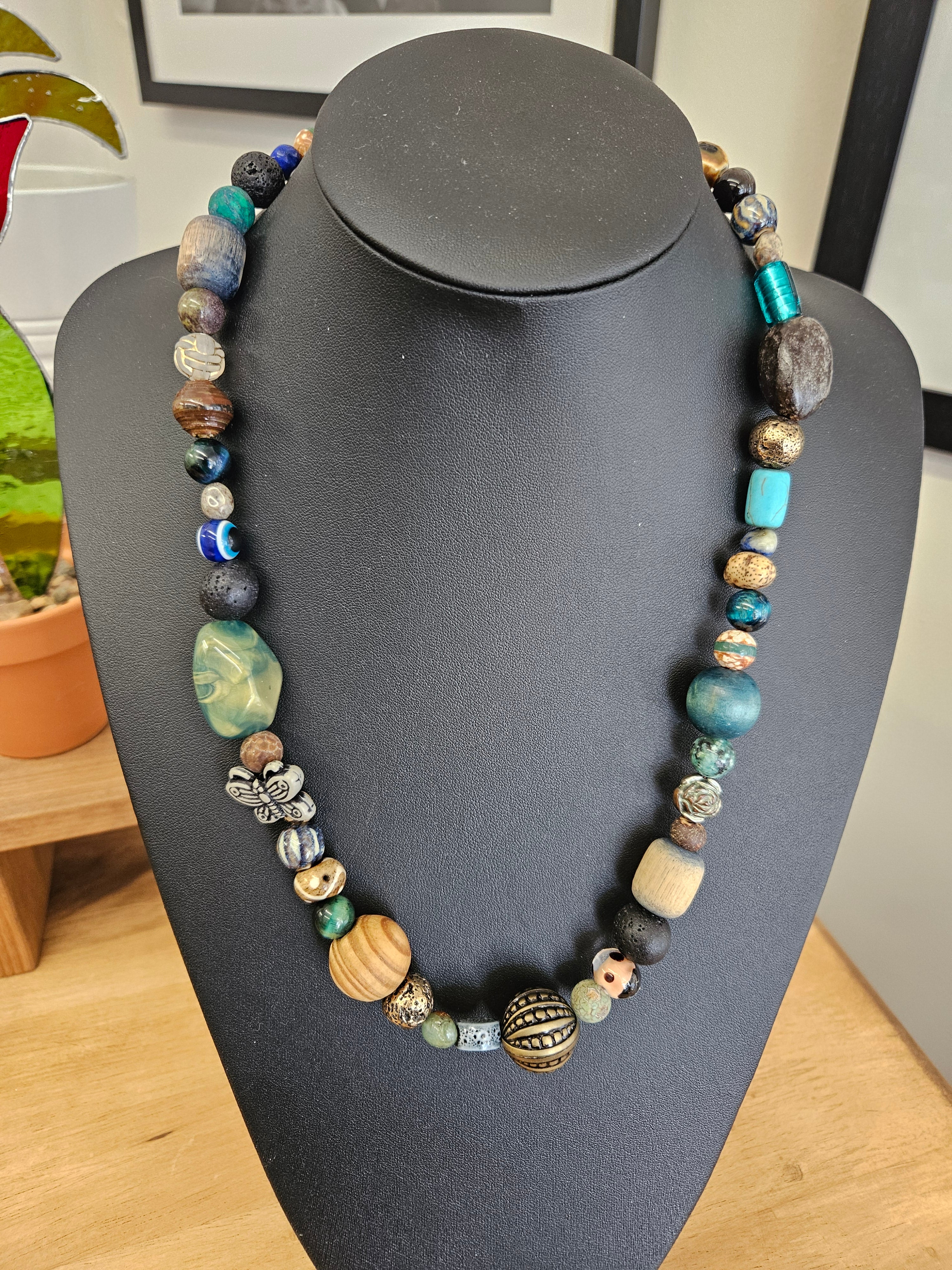 Bohemian Beaded Necklace | Stone, Glass, Wood & Nut Beads