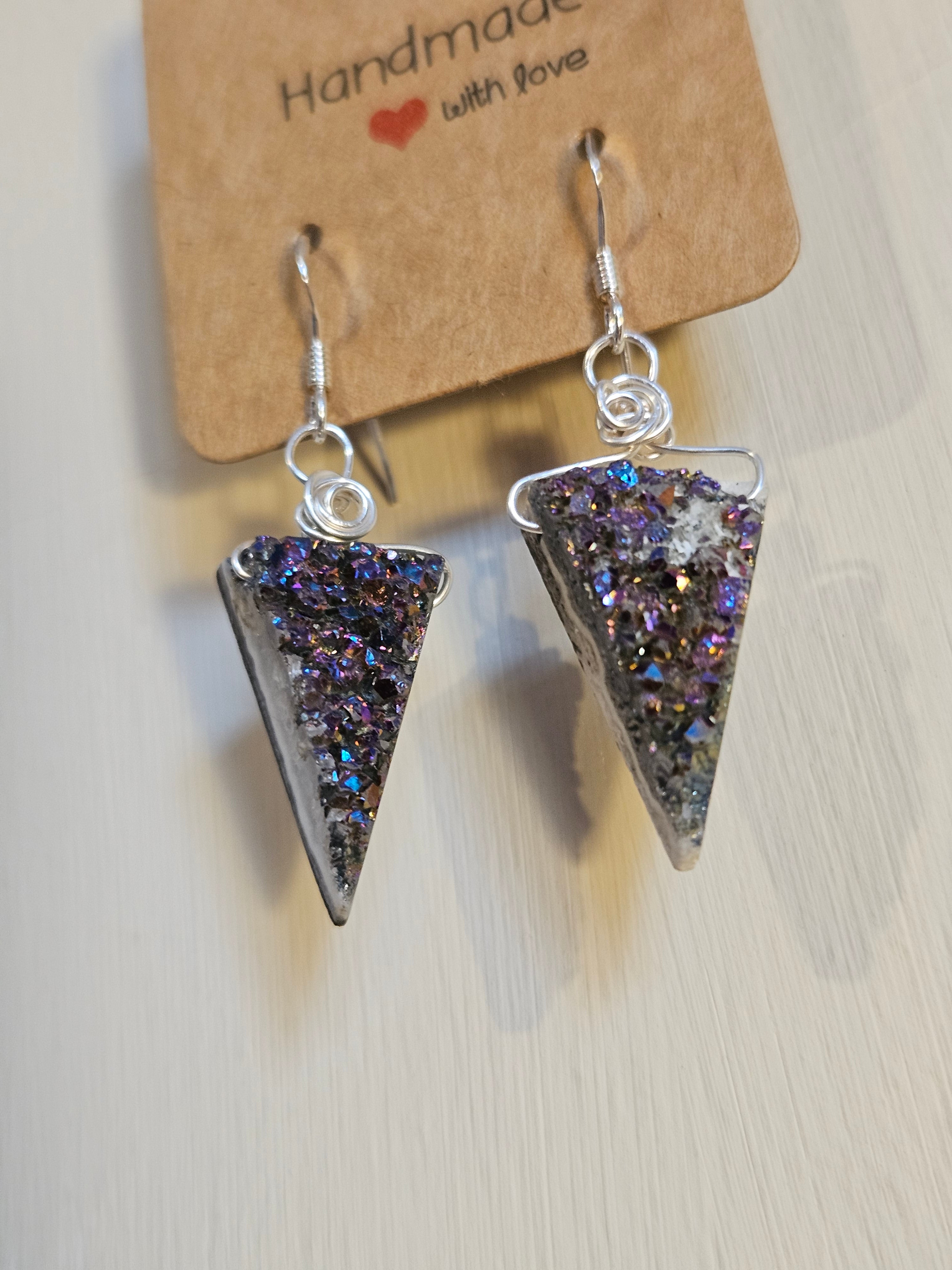 Purple Druzy Quartz Sterling Silver Earrings