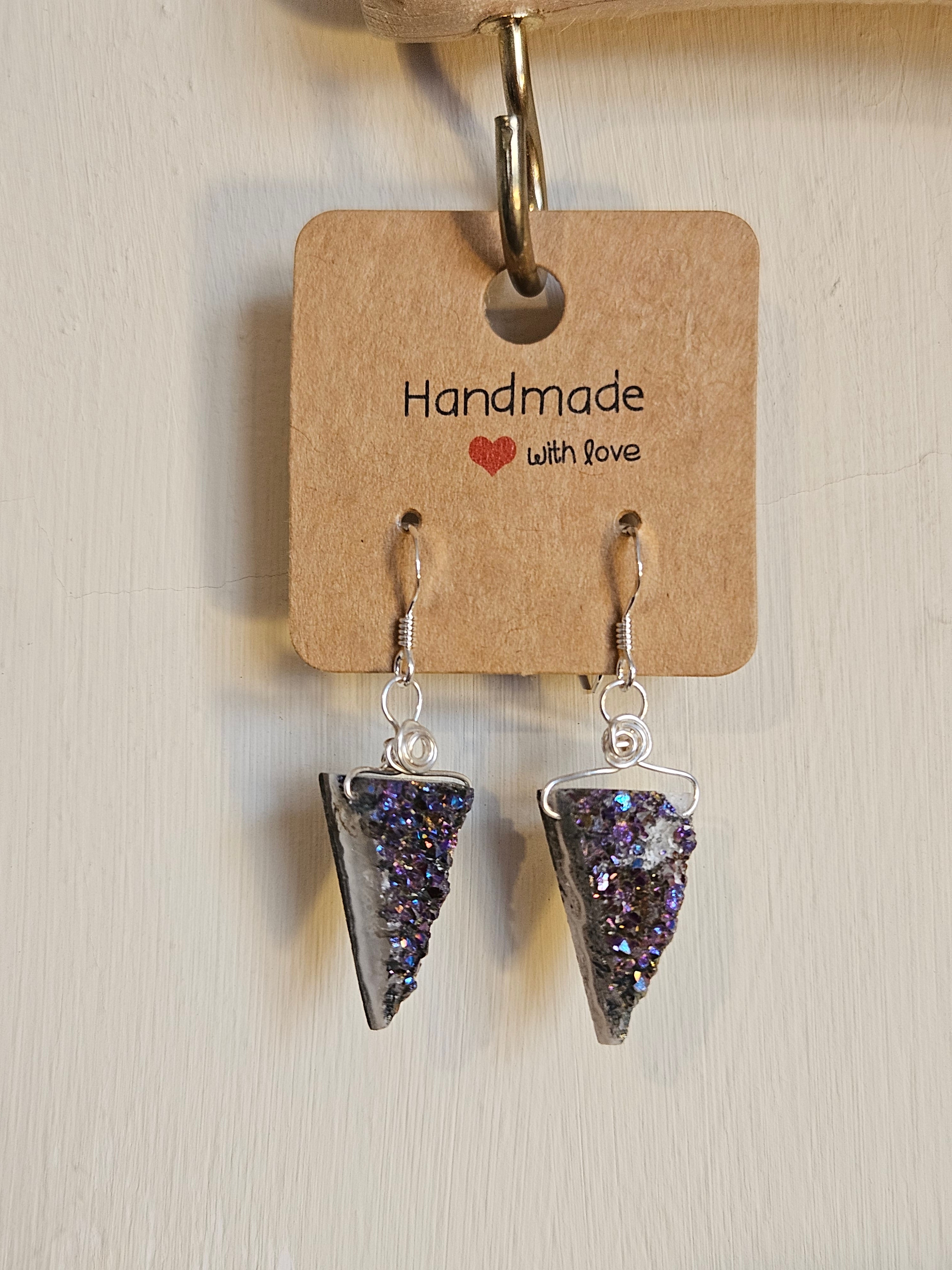 Purple Druzy Quartz Sterling Silver Earrings