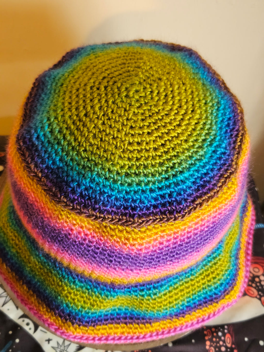 Top view of crocheted hat