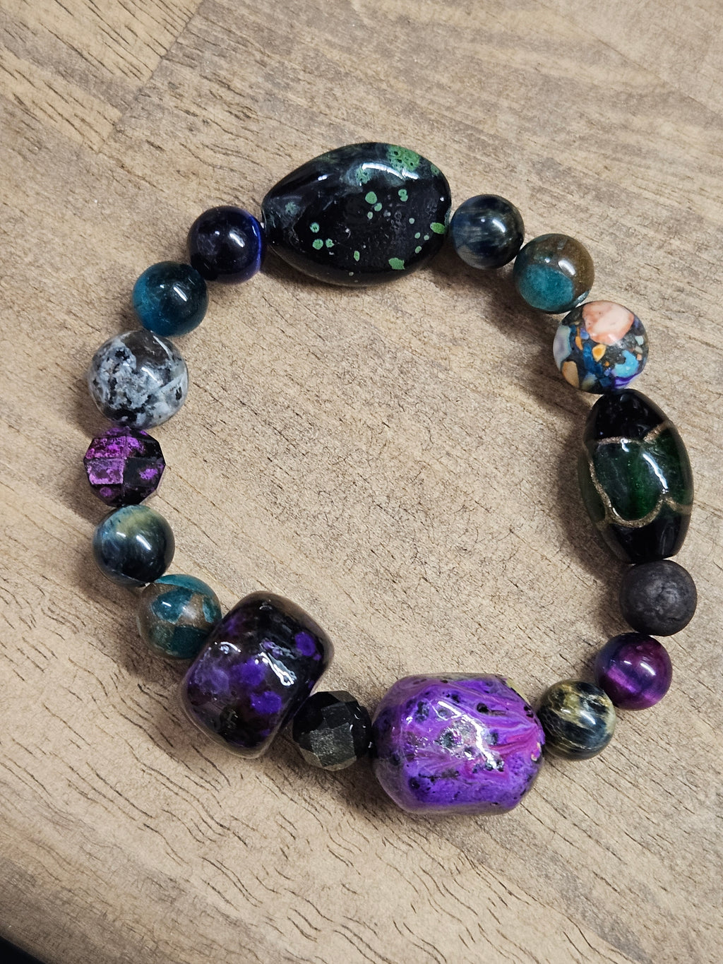 Boho bracelet in purple and teal colours