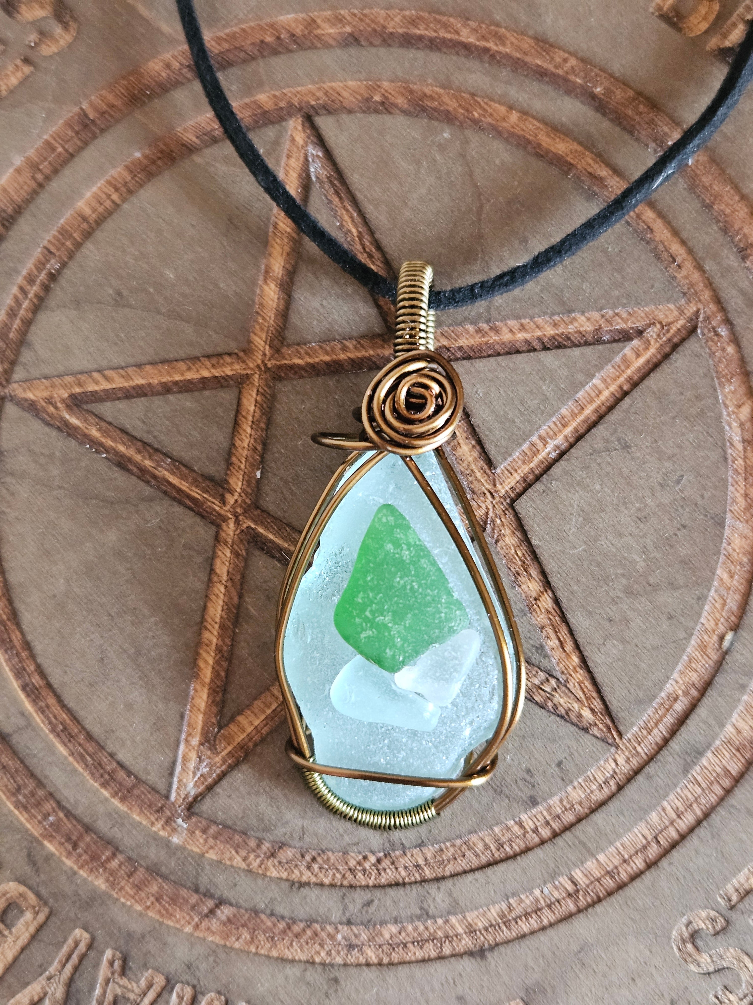 Wire Wrapped Sea Glass Pendant Necklace