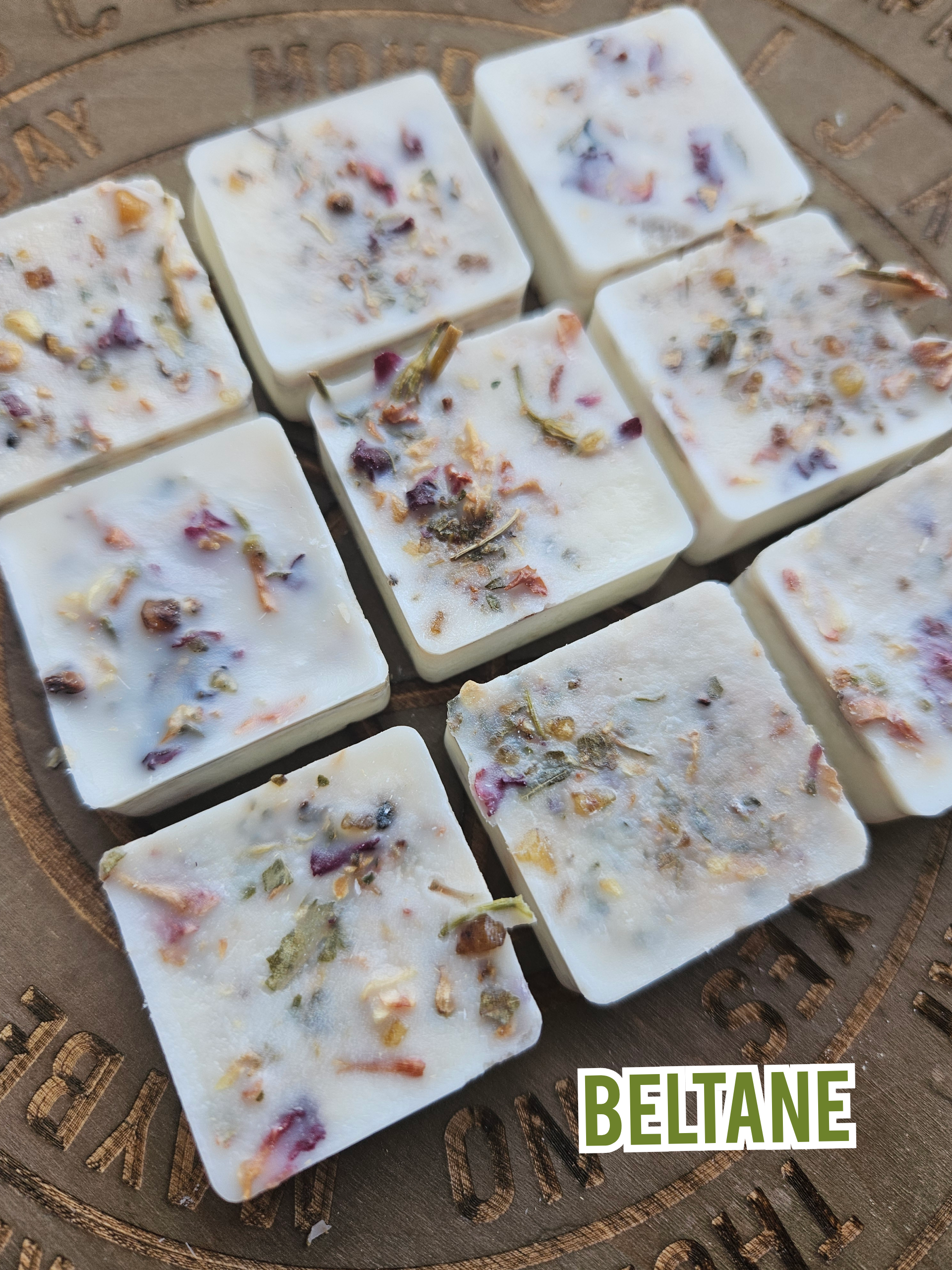 9 Handmade Beltane artisan soy wax melts with rose petals, essential oils and botanical incense